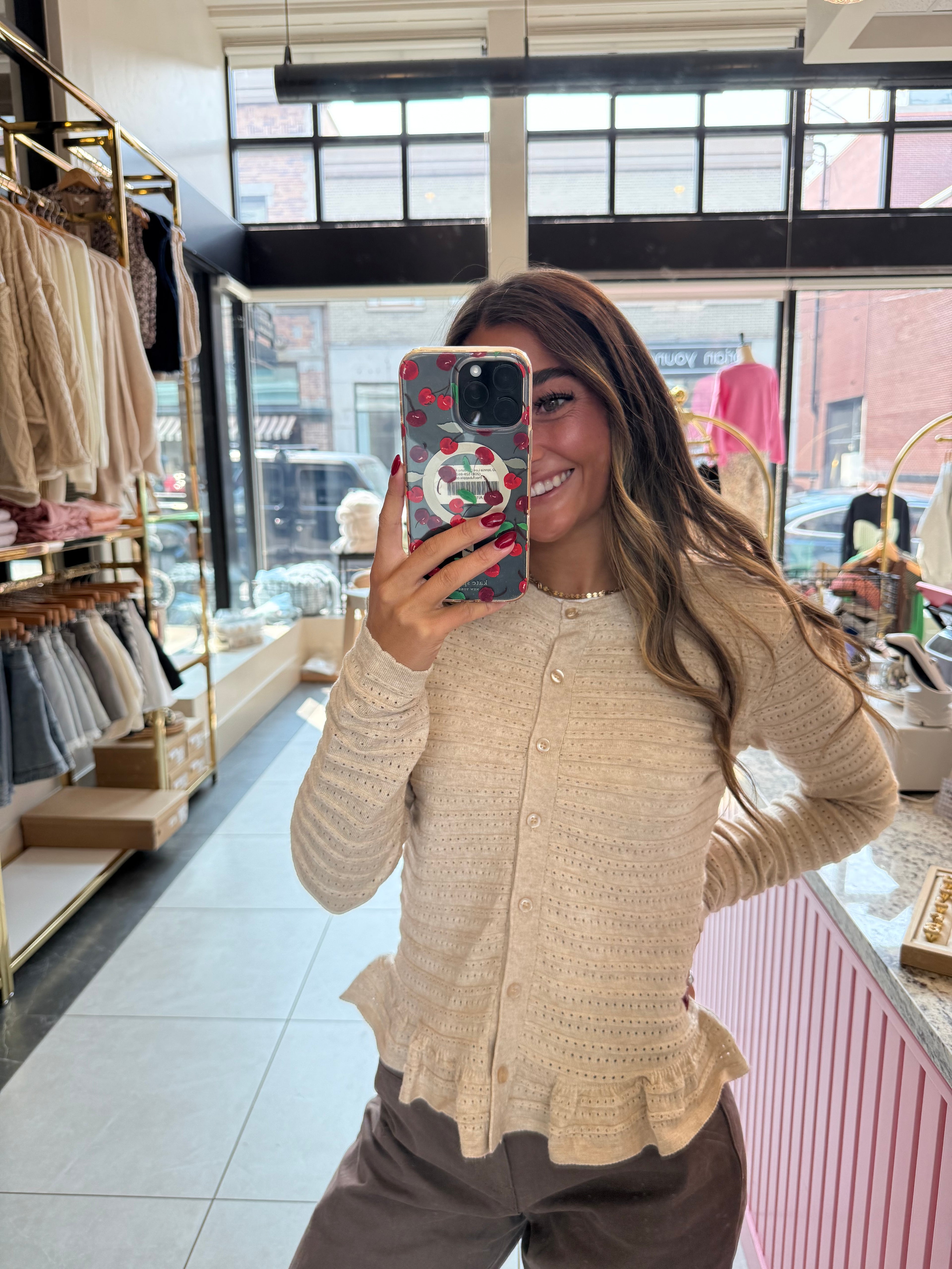 Sweet Eyelet Ruffle Cardigan