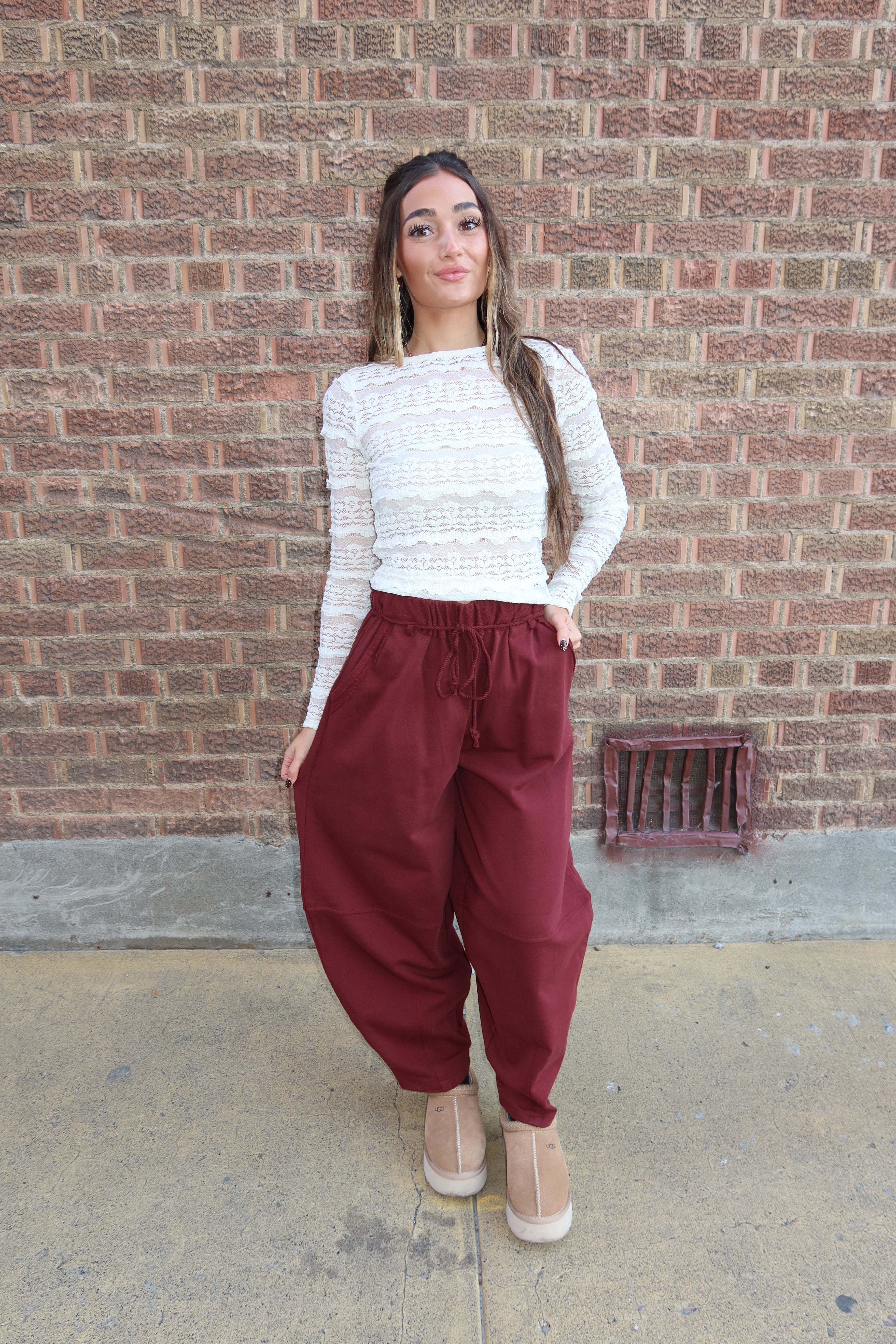 Burgundy Barrel Pants