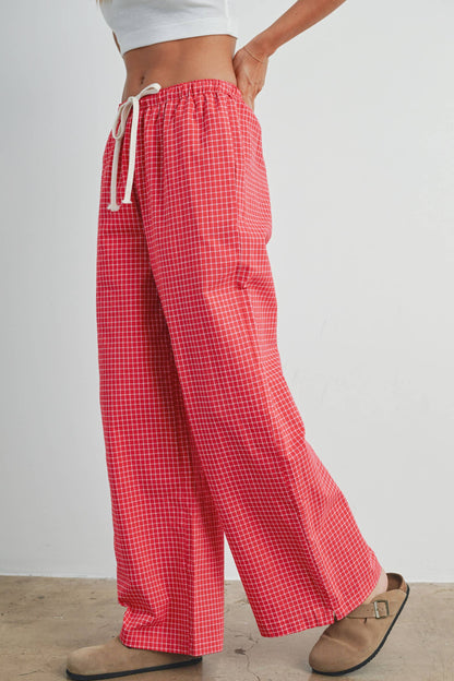 High Waisted Drawstring, Checked Pants