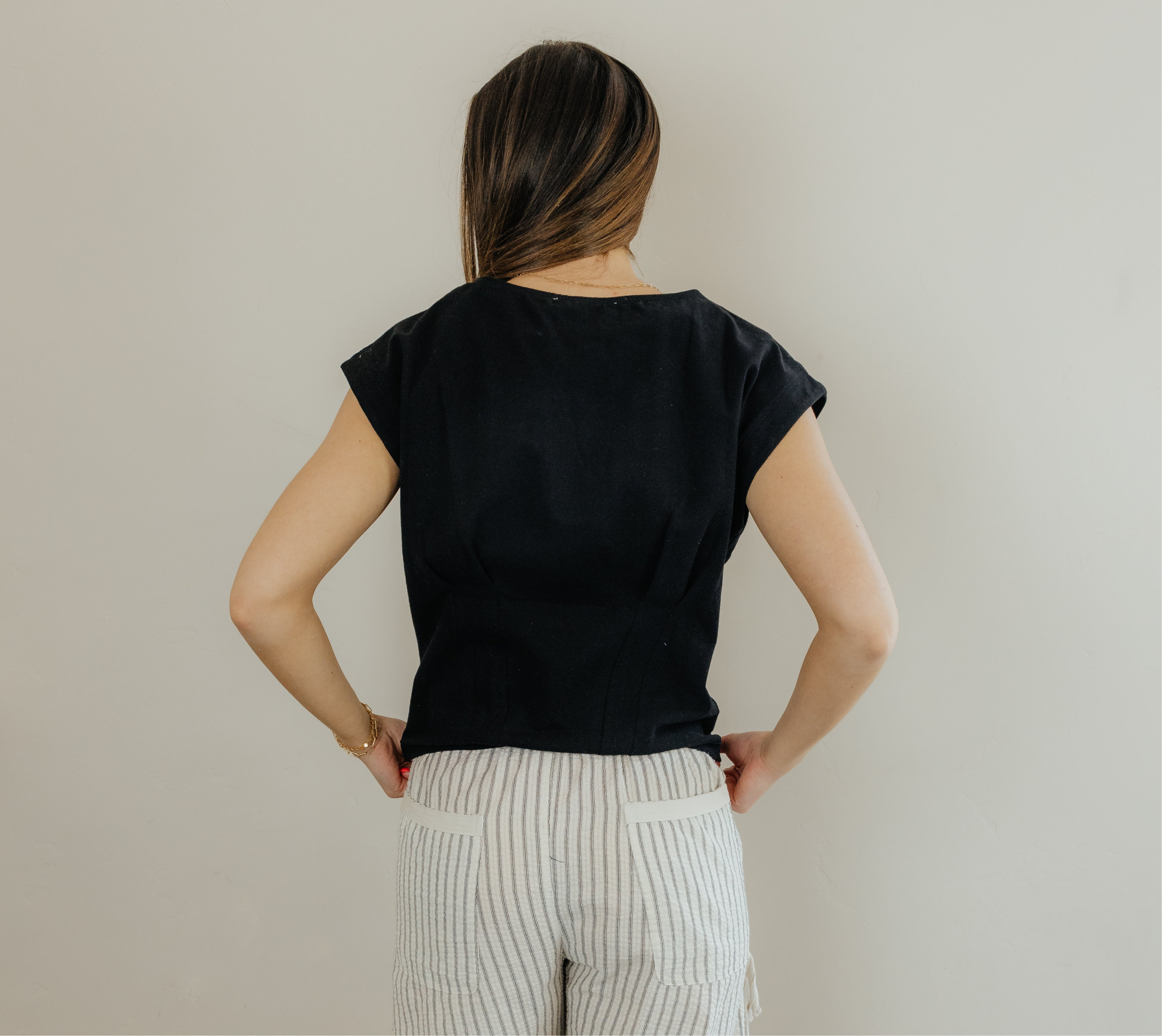 Black Structured Cap Sleeve Top