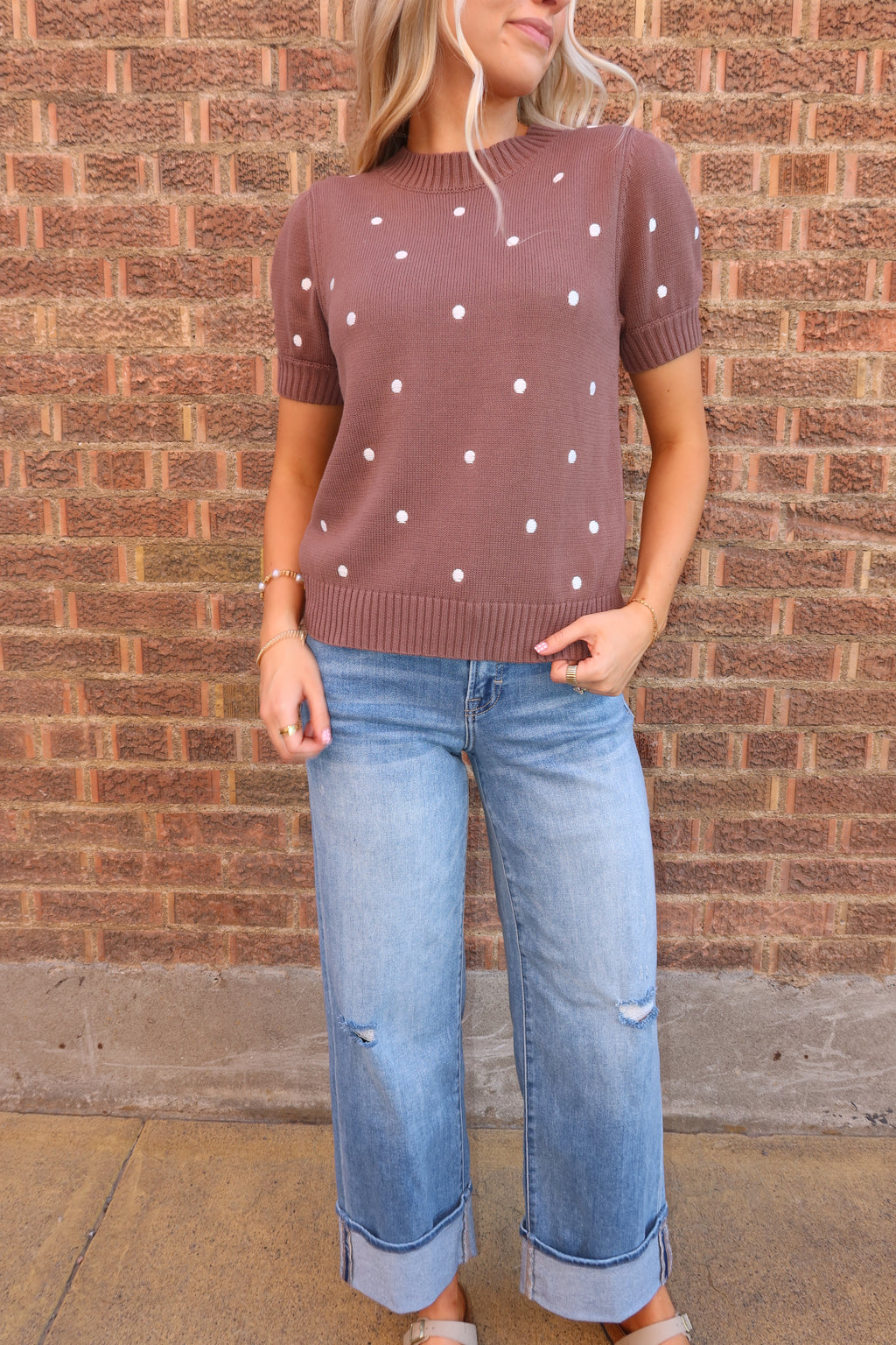 Dotty Charm Puff Sleeve Sweater