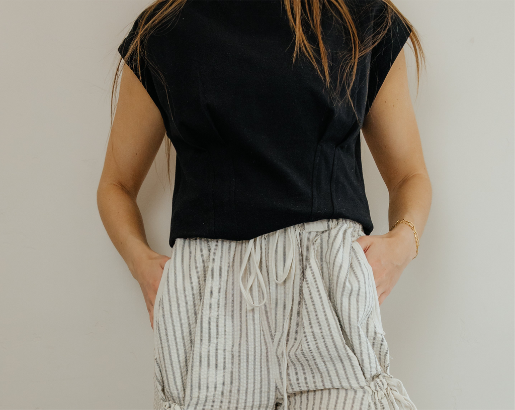 Black Structured Cap Sleeve Top