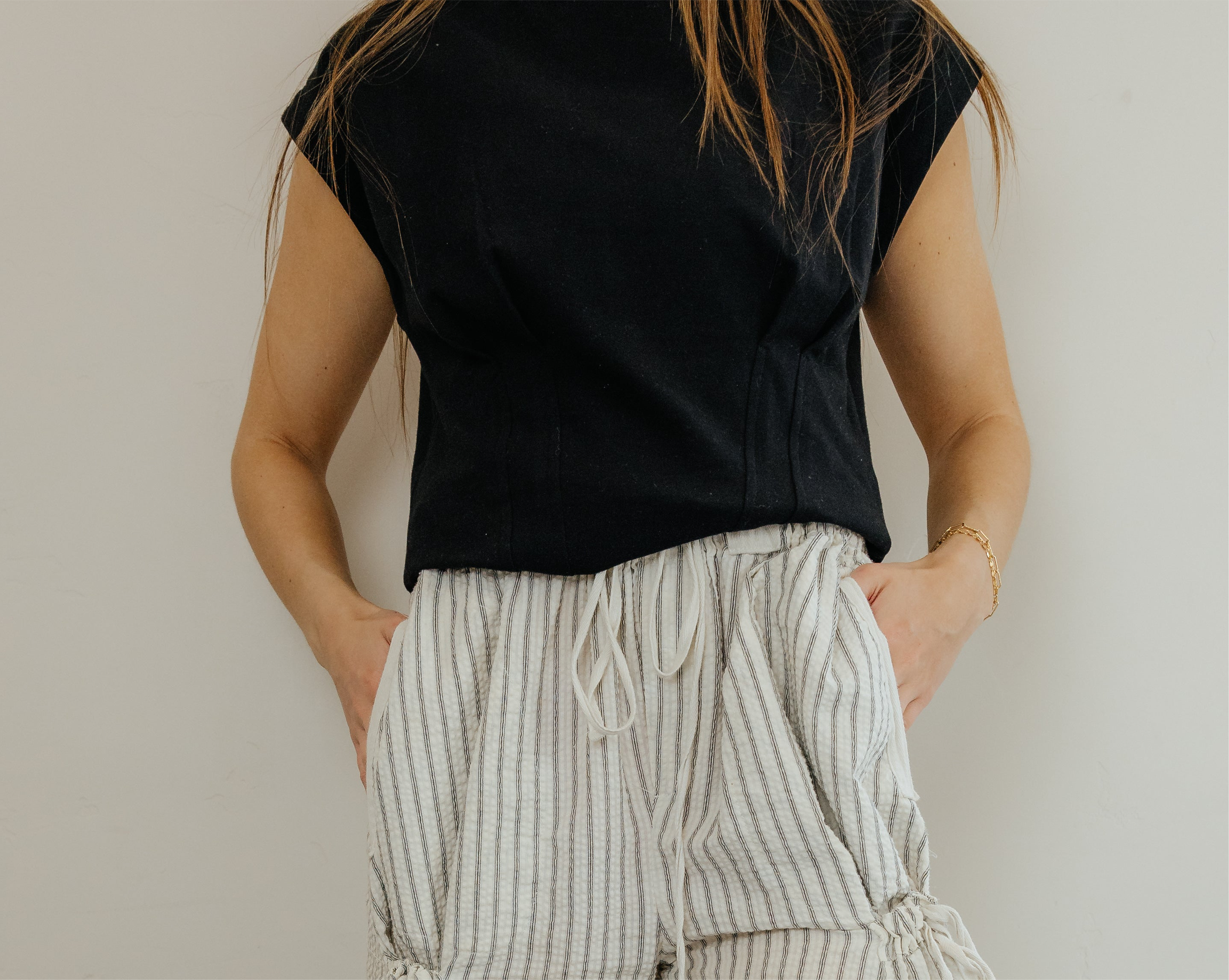 Black Structured Cap Sleeve Top