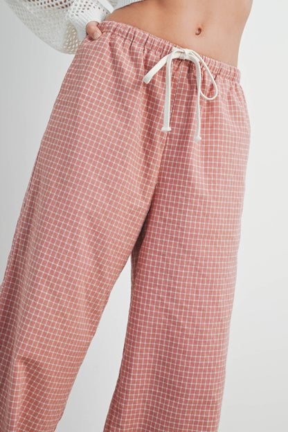 High Waisted Drawstring, Checked Pants