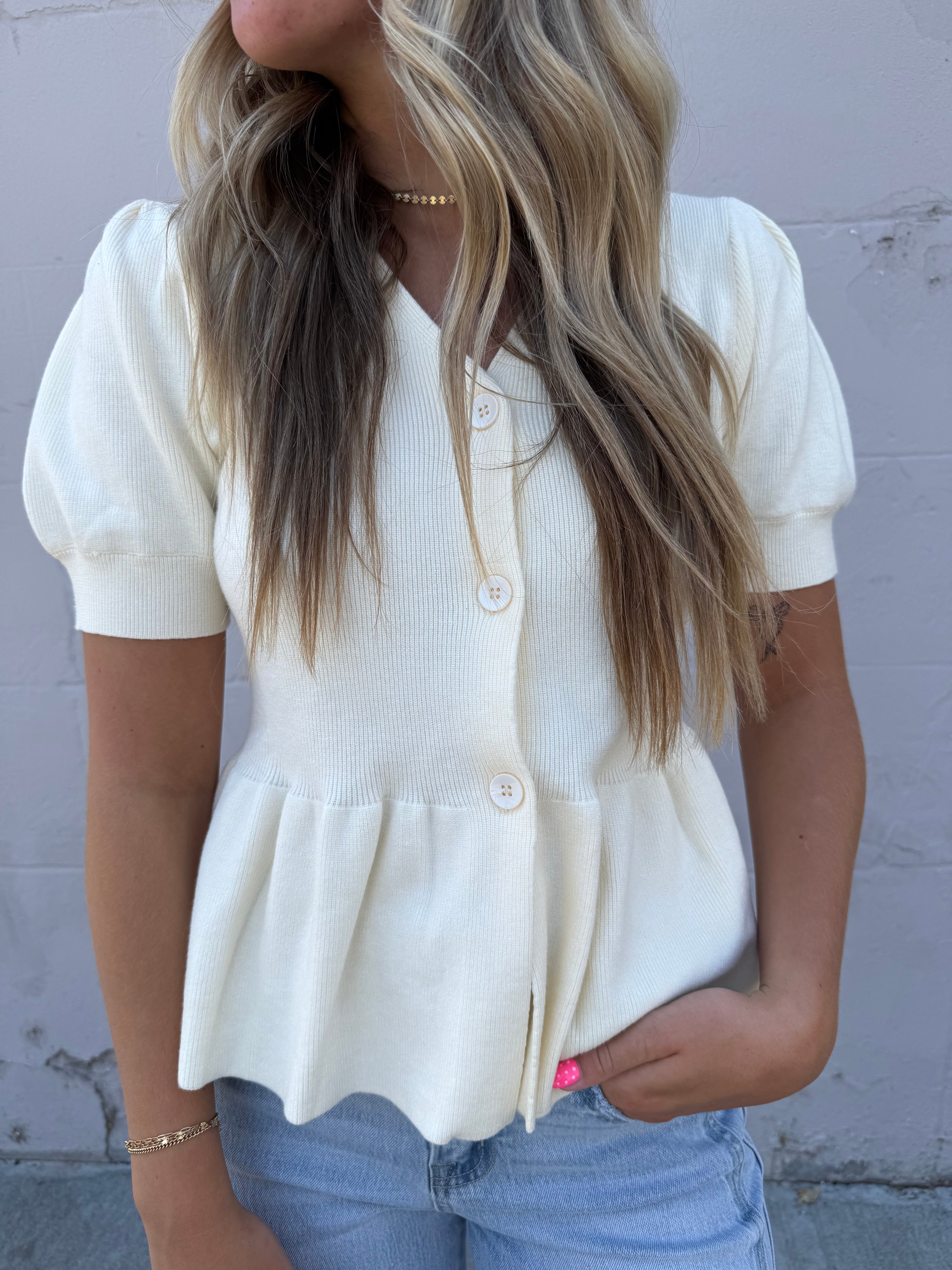 Sweet Cream Peplum Cardigan