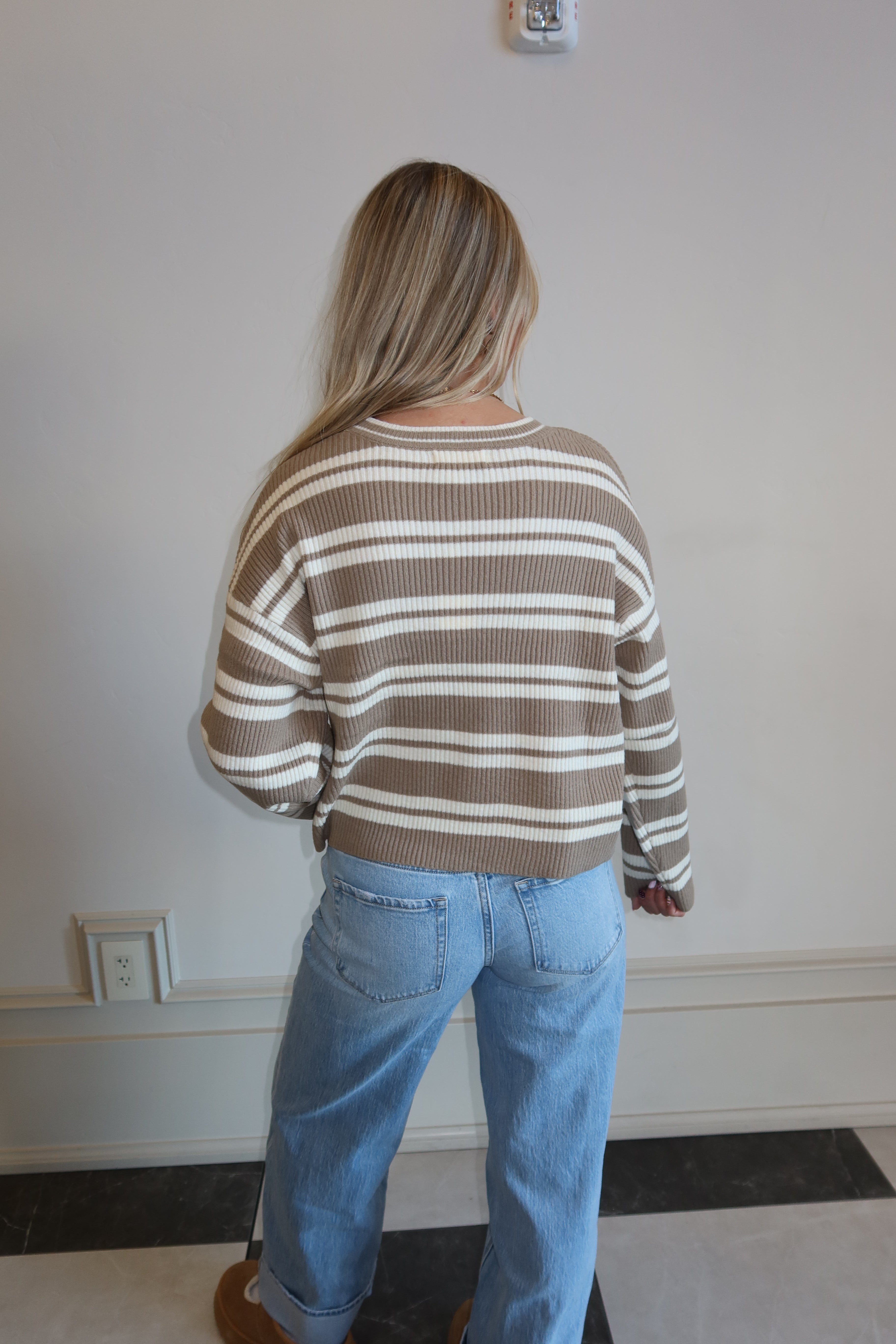 Cream & Stripe Pocketed Cropped Sweater