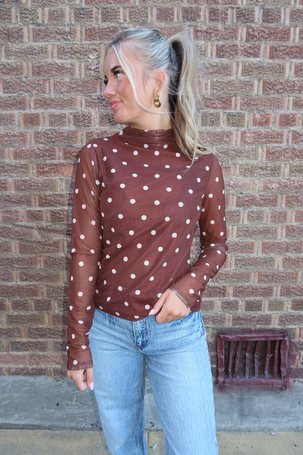 Burgundy polka dot sheer shirt
