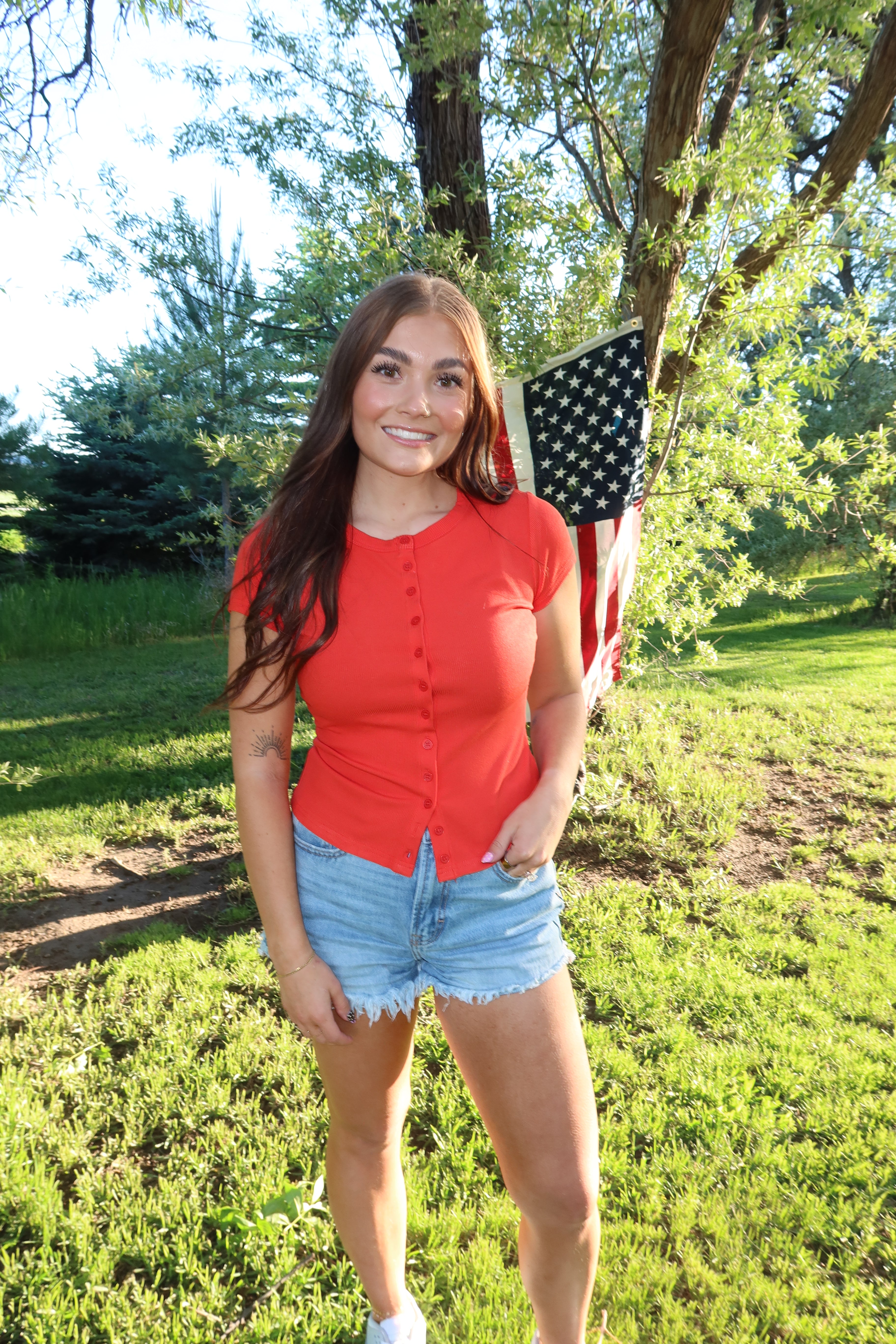 Cherry Button Up Top