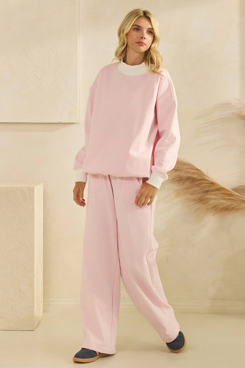 Mock neck striped set