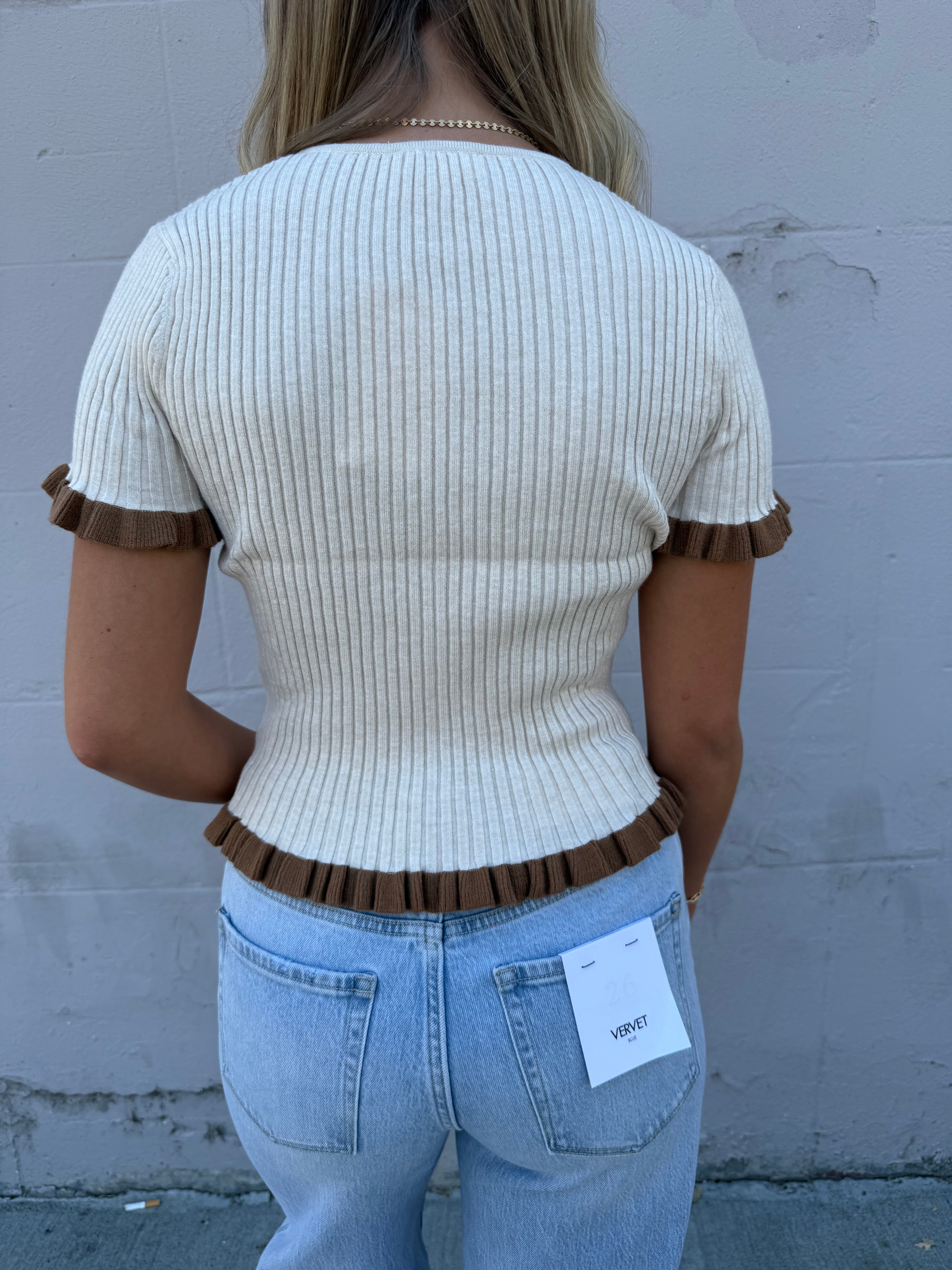 Mocha Whispers Ruffle Blouse