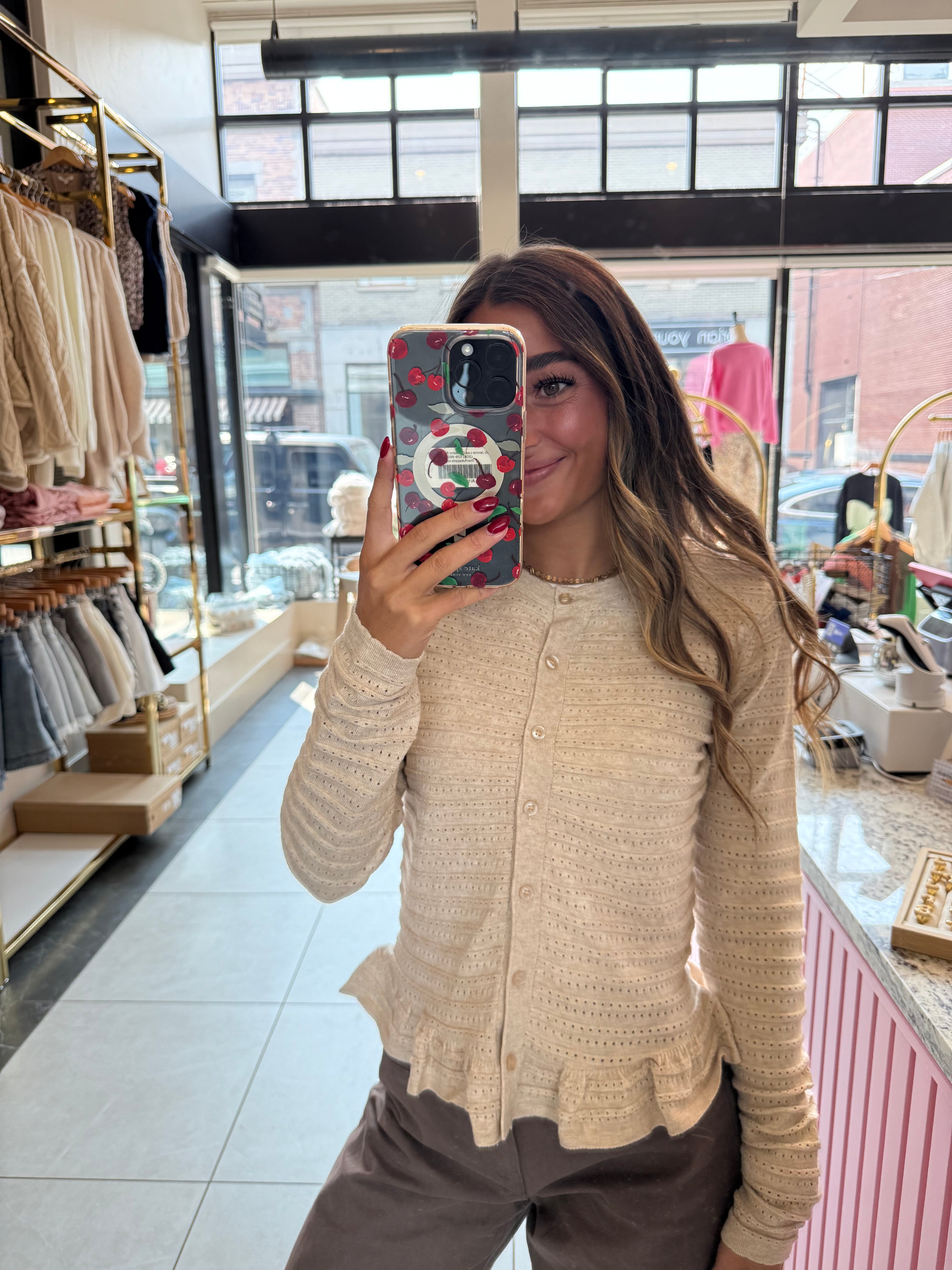 Sweet Eyelet Ruffle Cardigan