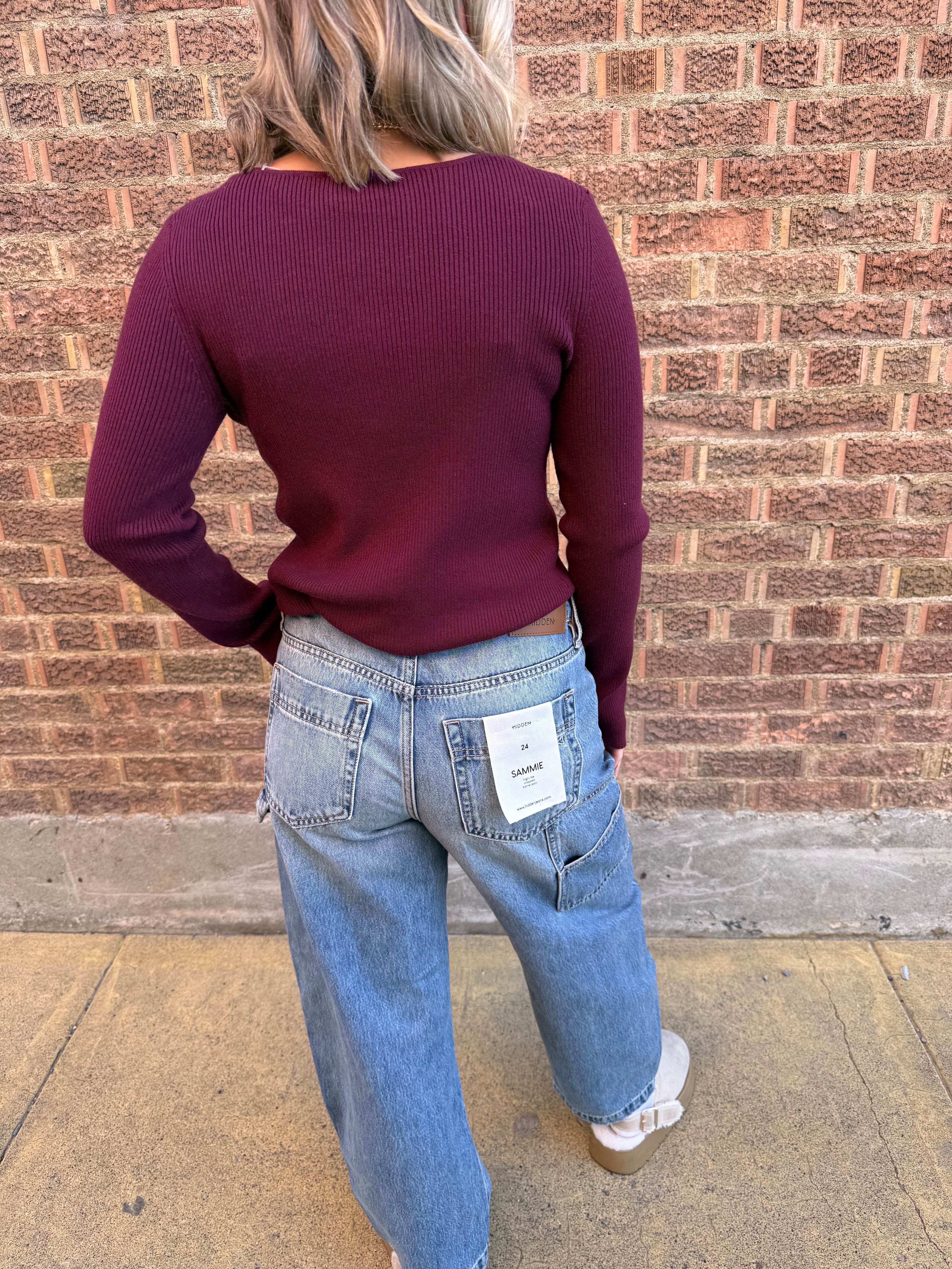 The Bordeaux Button-Down Ribbed Top