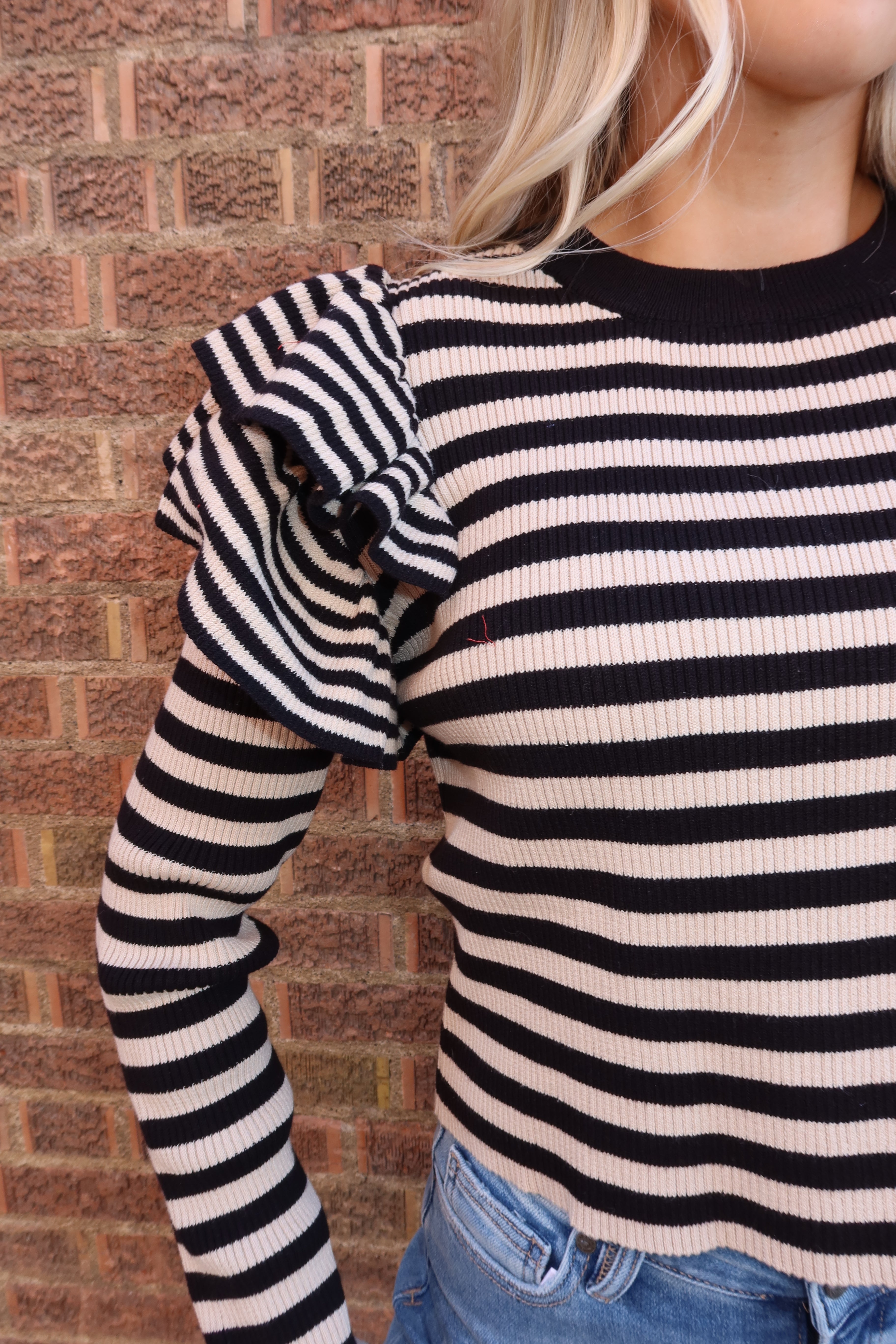 Chic Stripe Ruffle Sweater