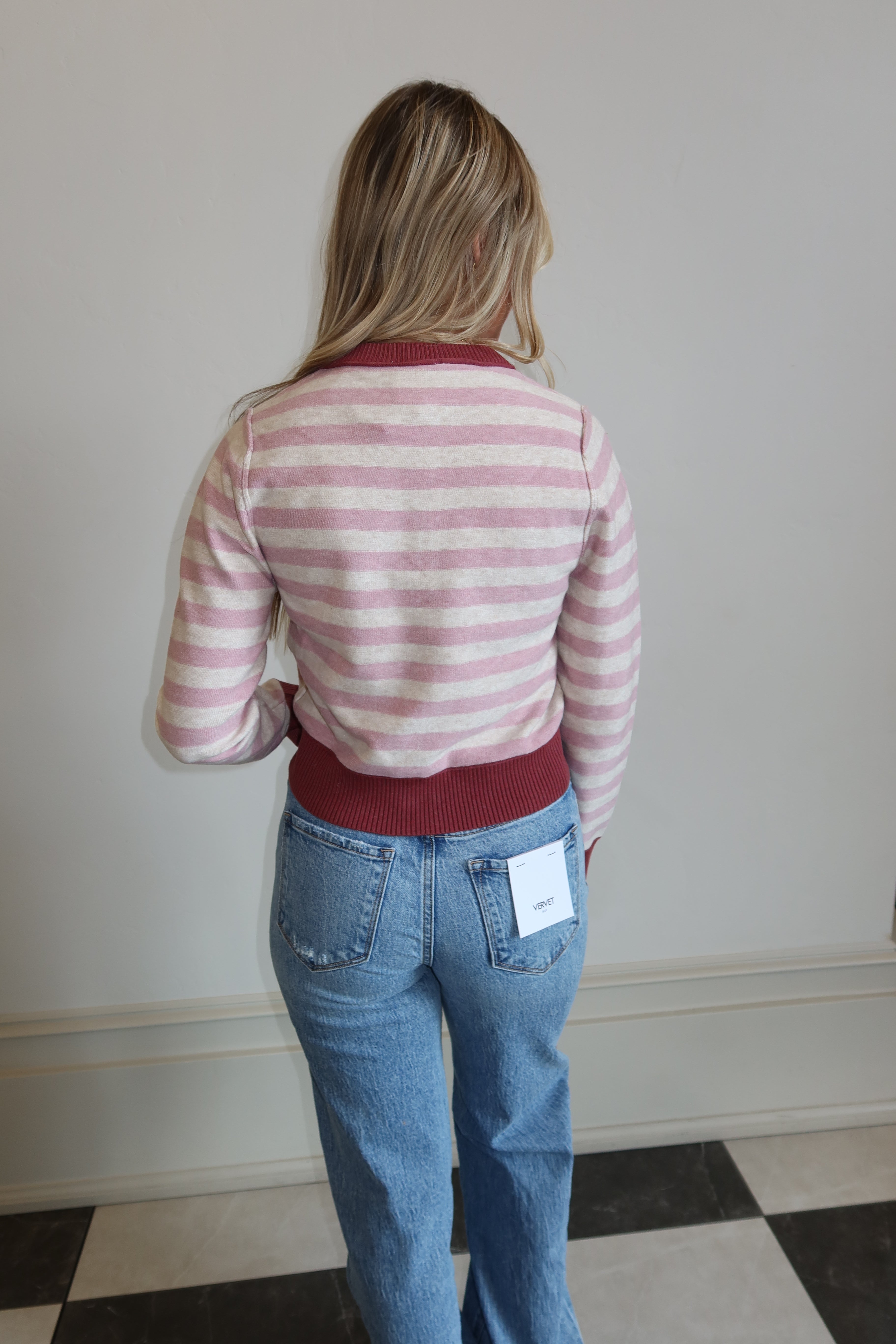 Rosette Stripe Button Sweater