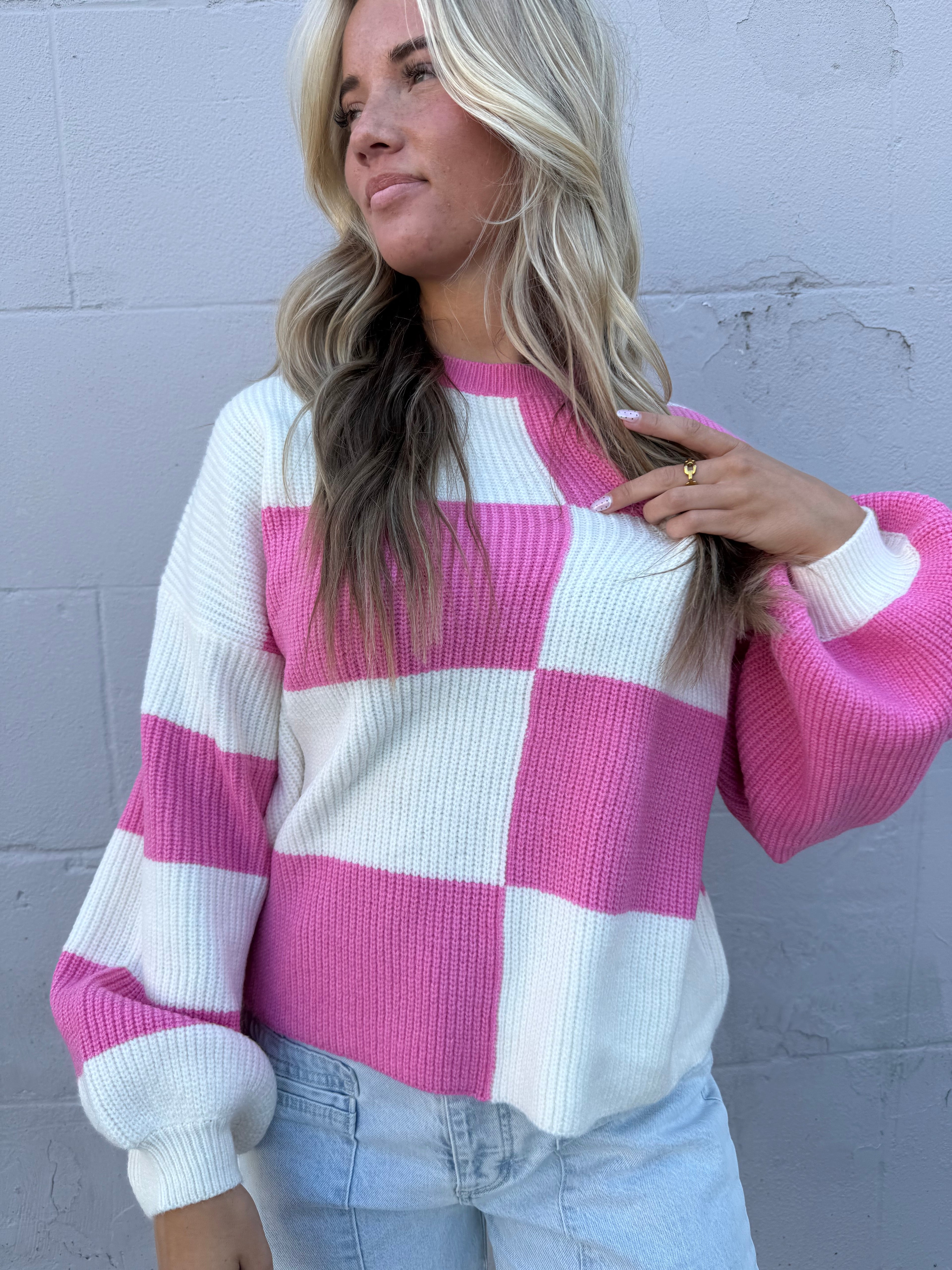 Bubblegum Check Sweater