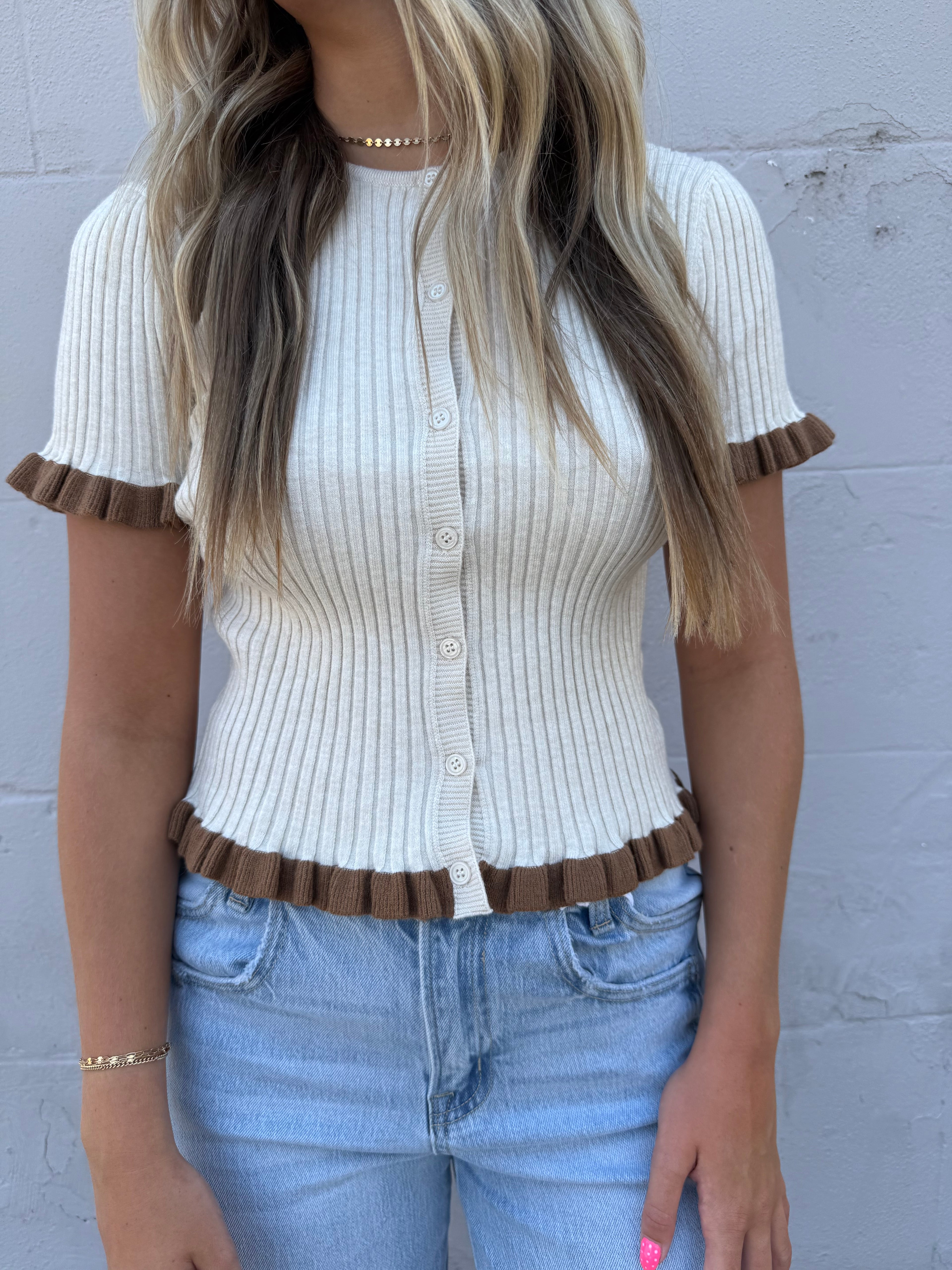Mocha Whispers Ruffle Blouse