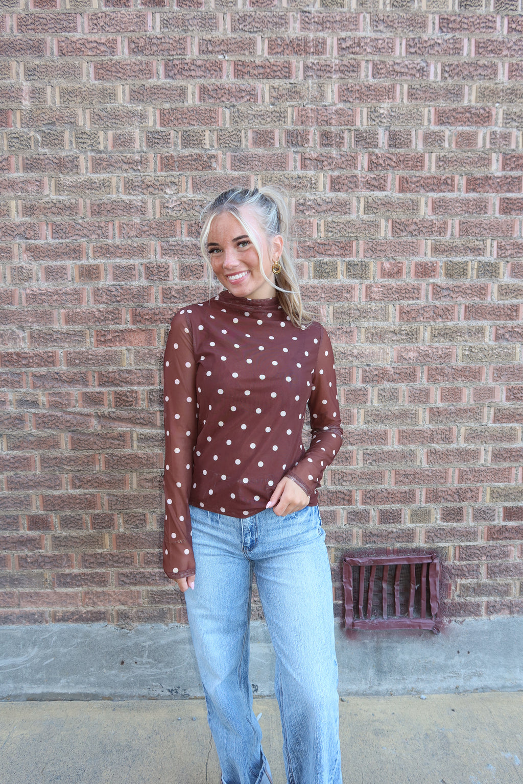 Burgundy polka dot sheer shirt