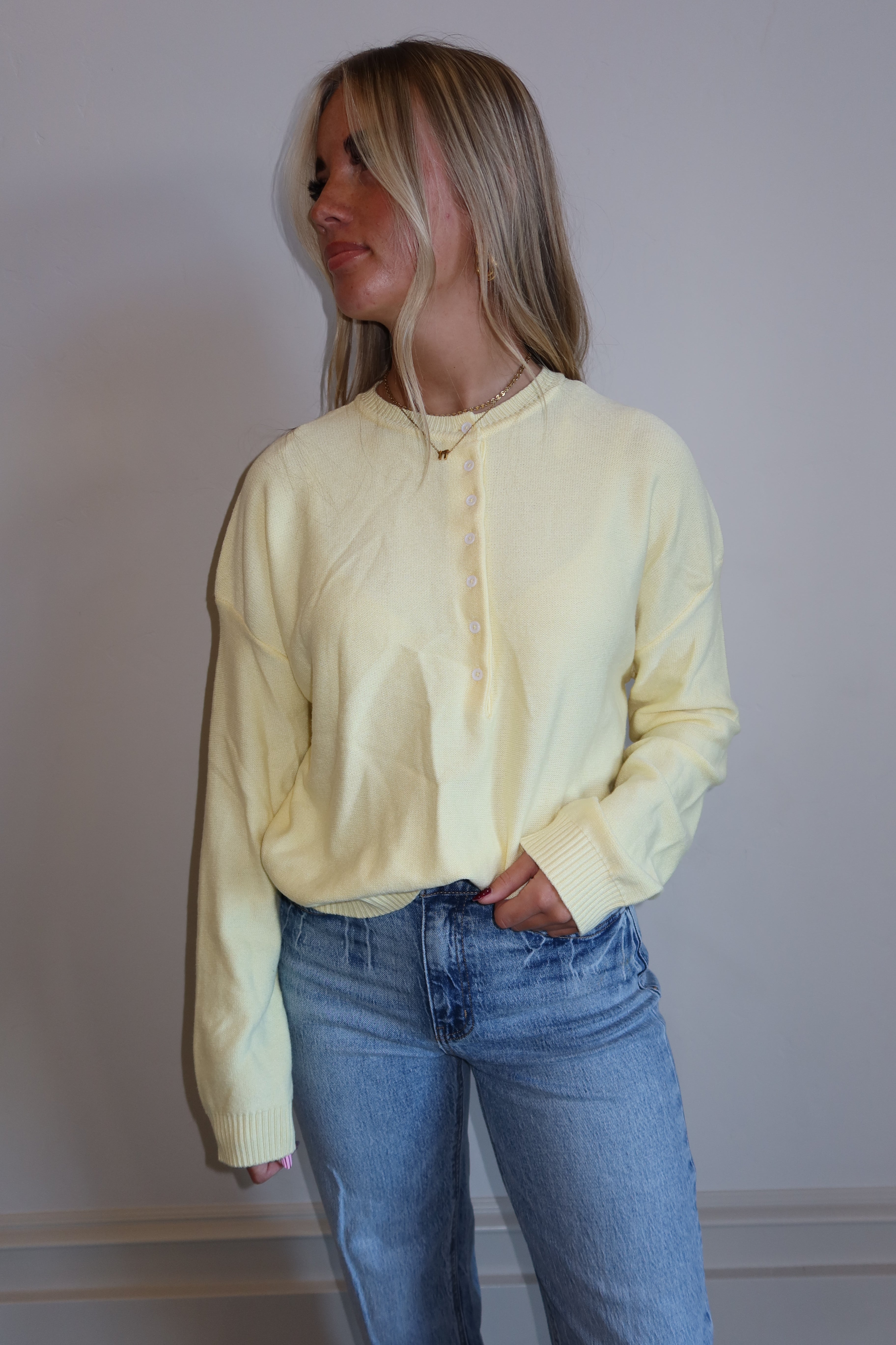 Lemon Glow Button-Up Sweater