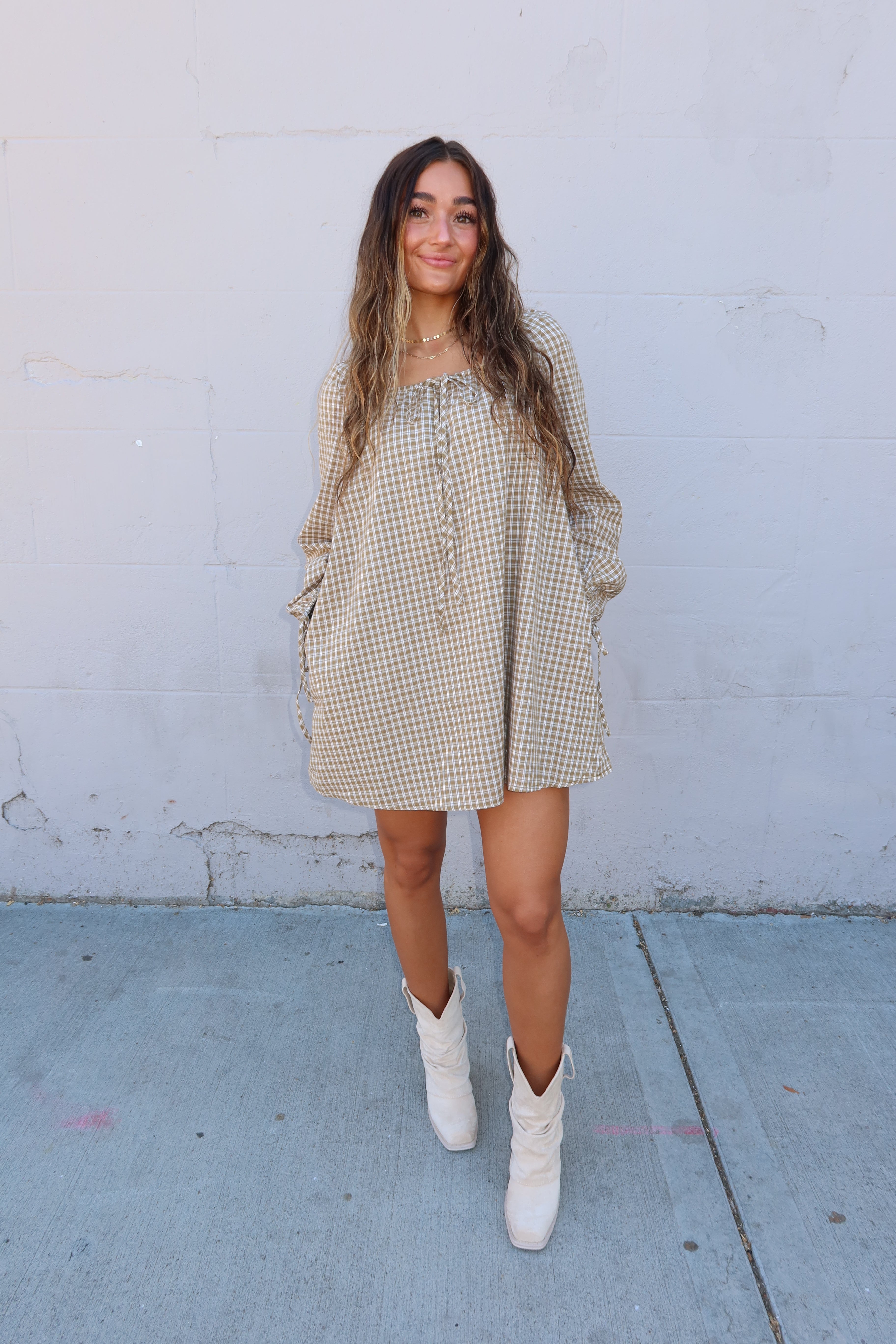 Autumn Plaid Olive Mini Dress