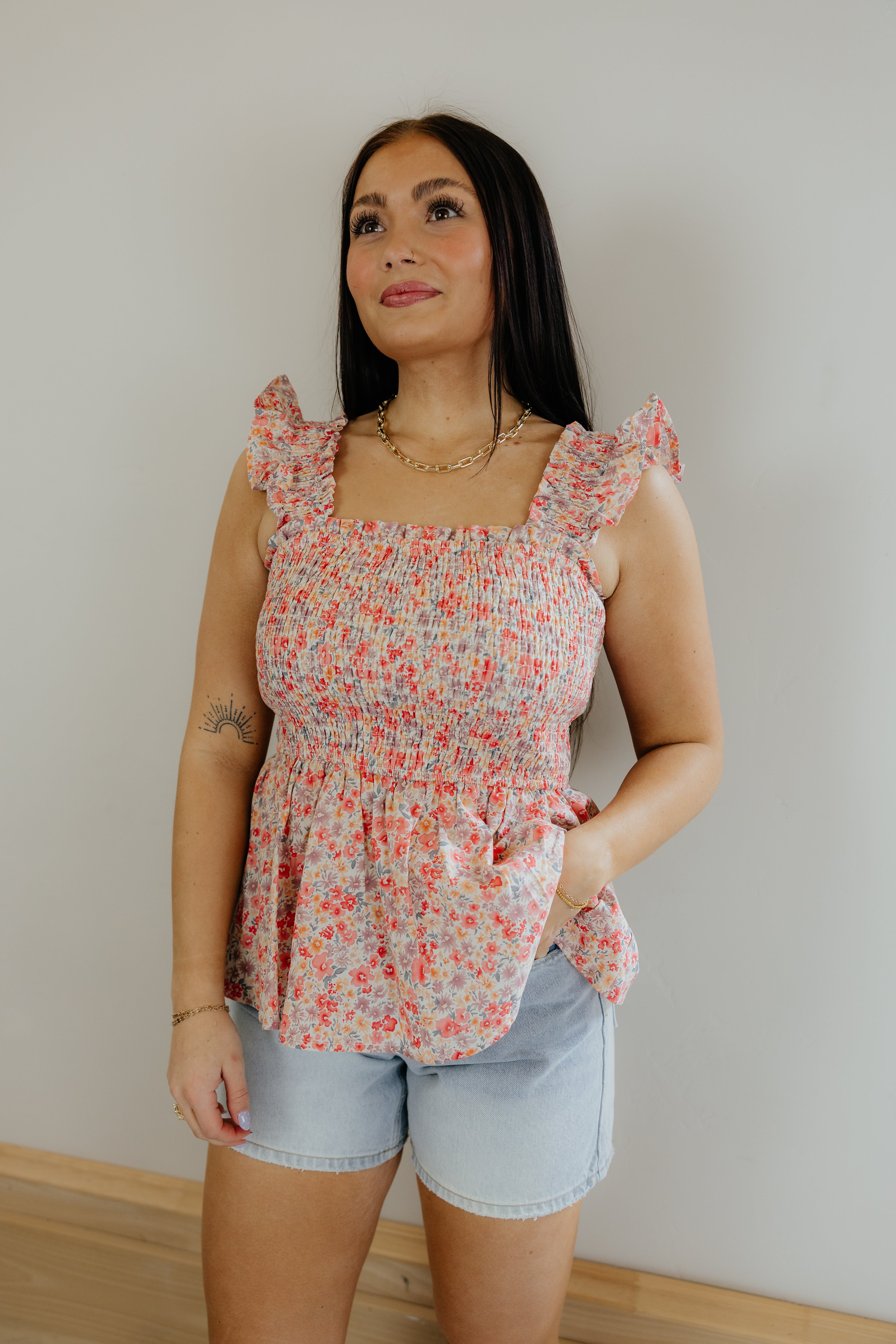 Bright blossom ruffle tank