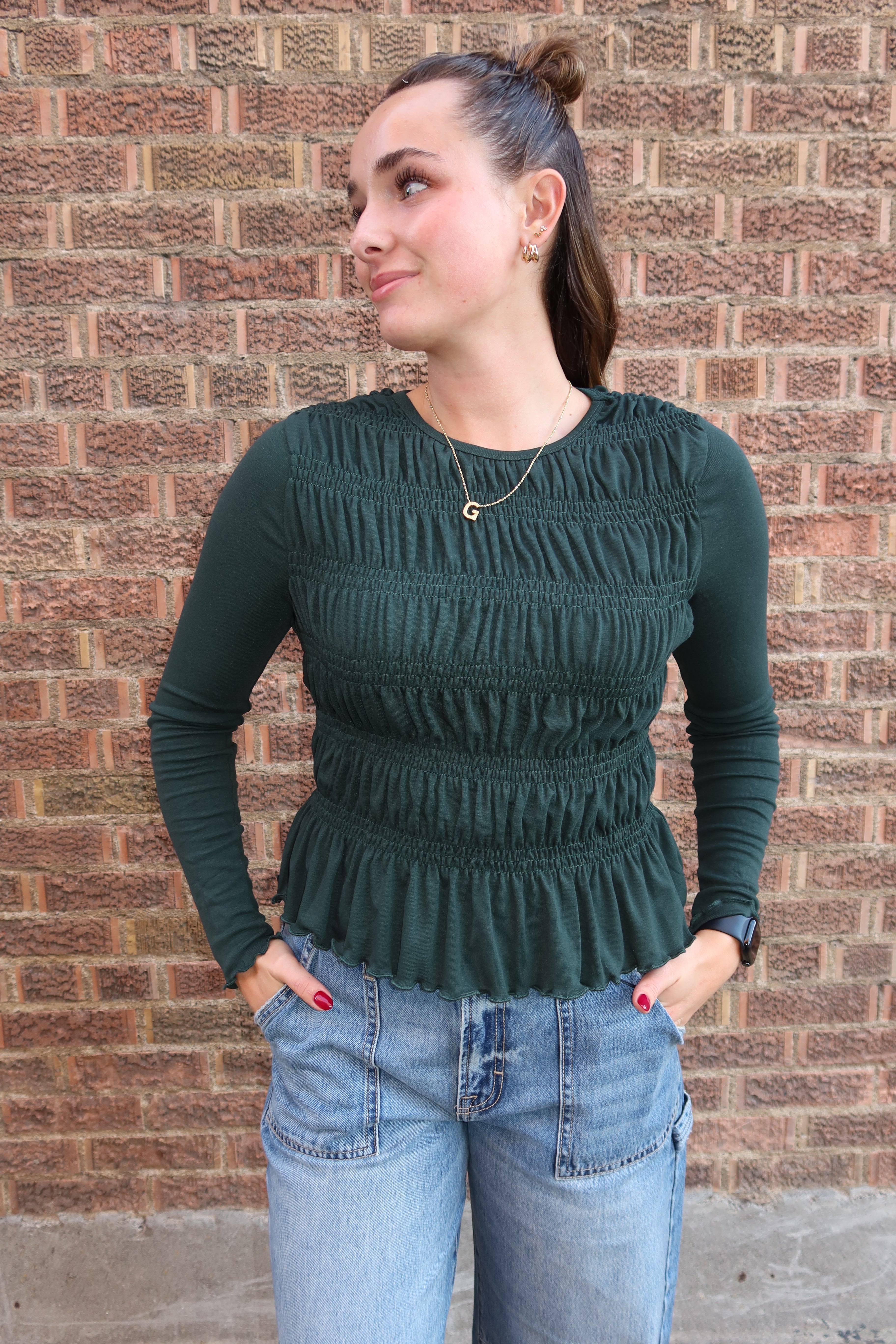 Emerald Ruffle Cinch Top