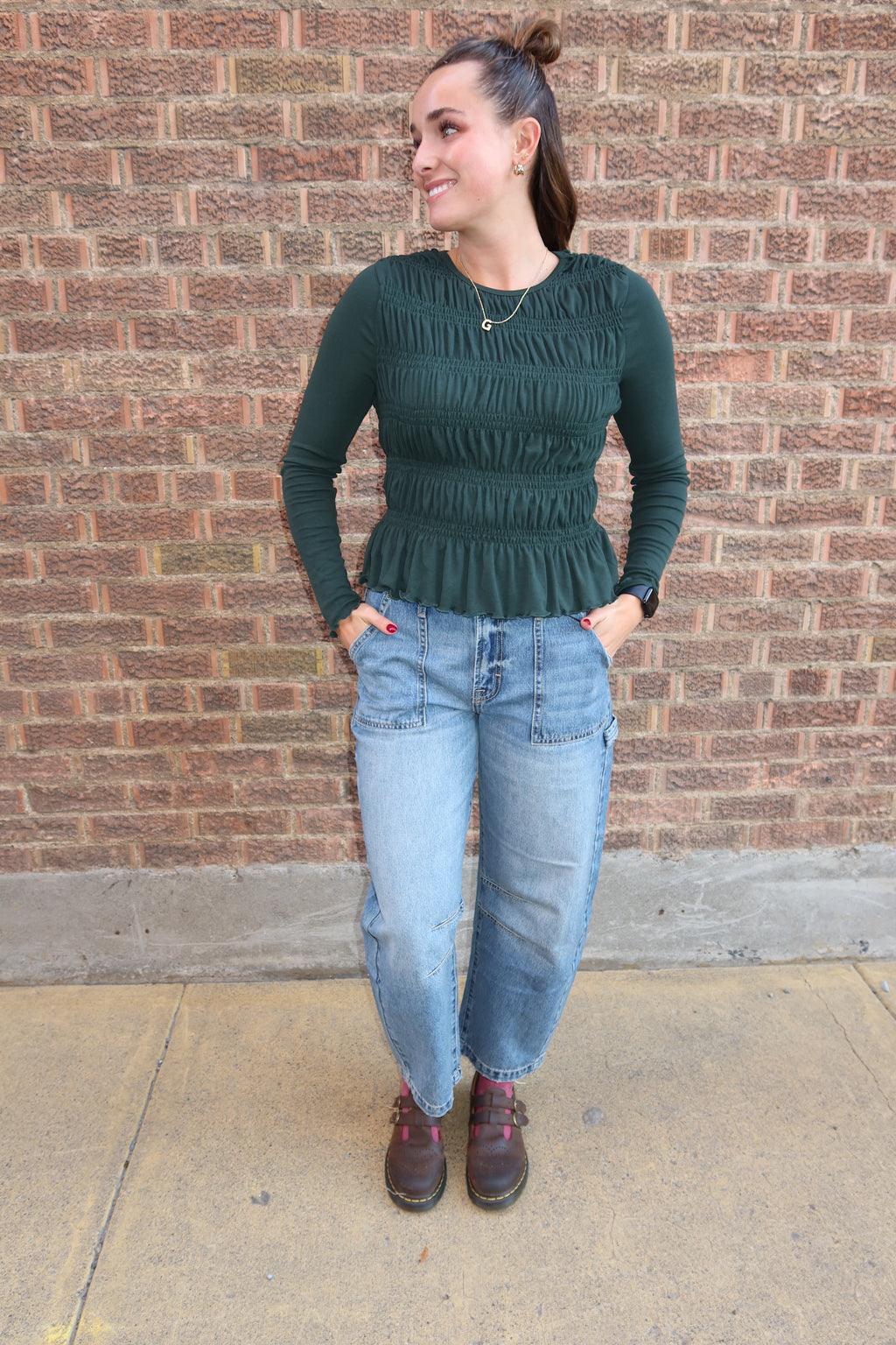 Emerald Ruffle Cinch Top