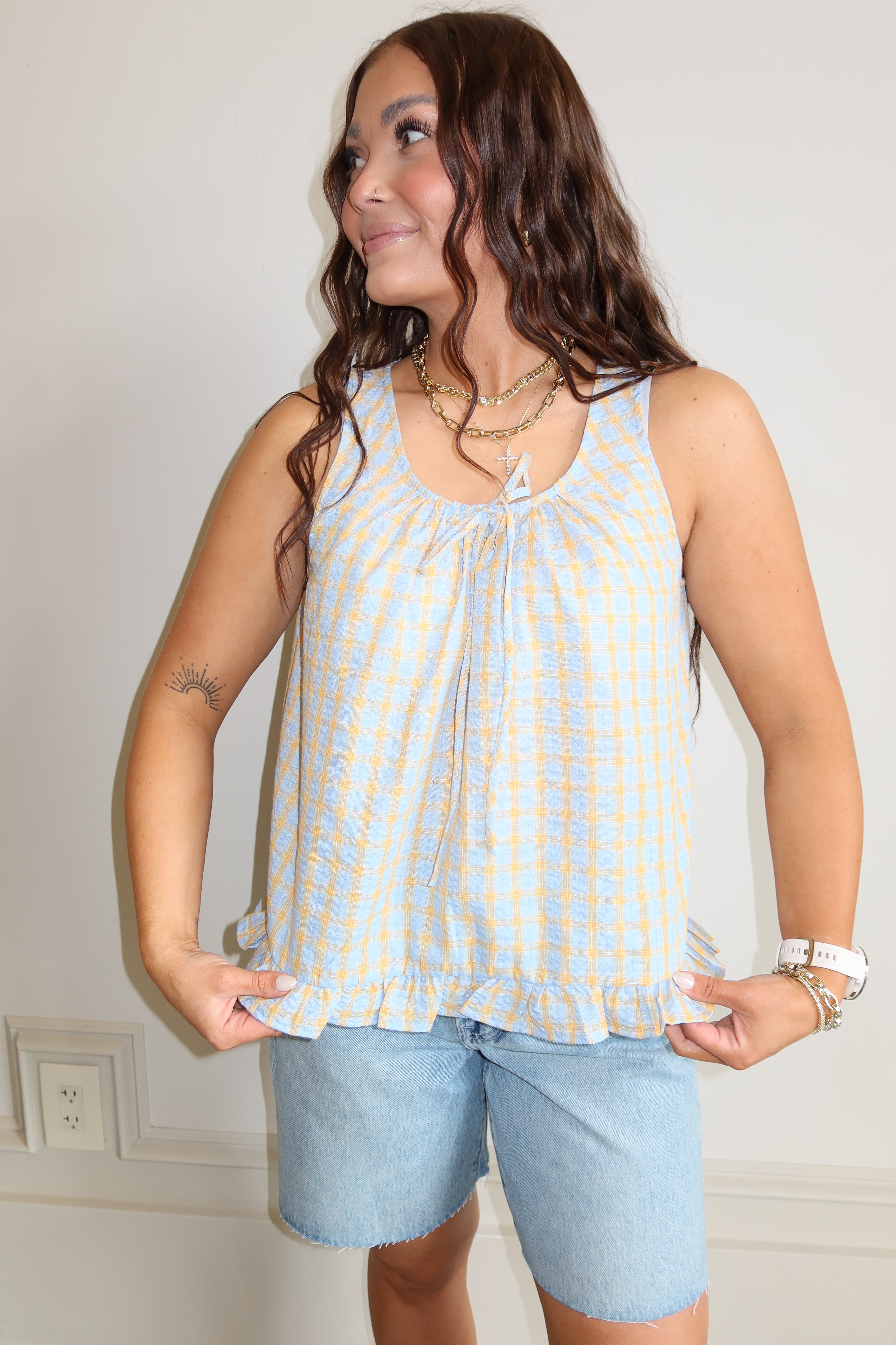Sunwashed Gingham Top