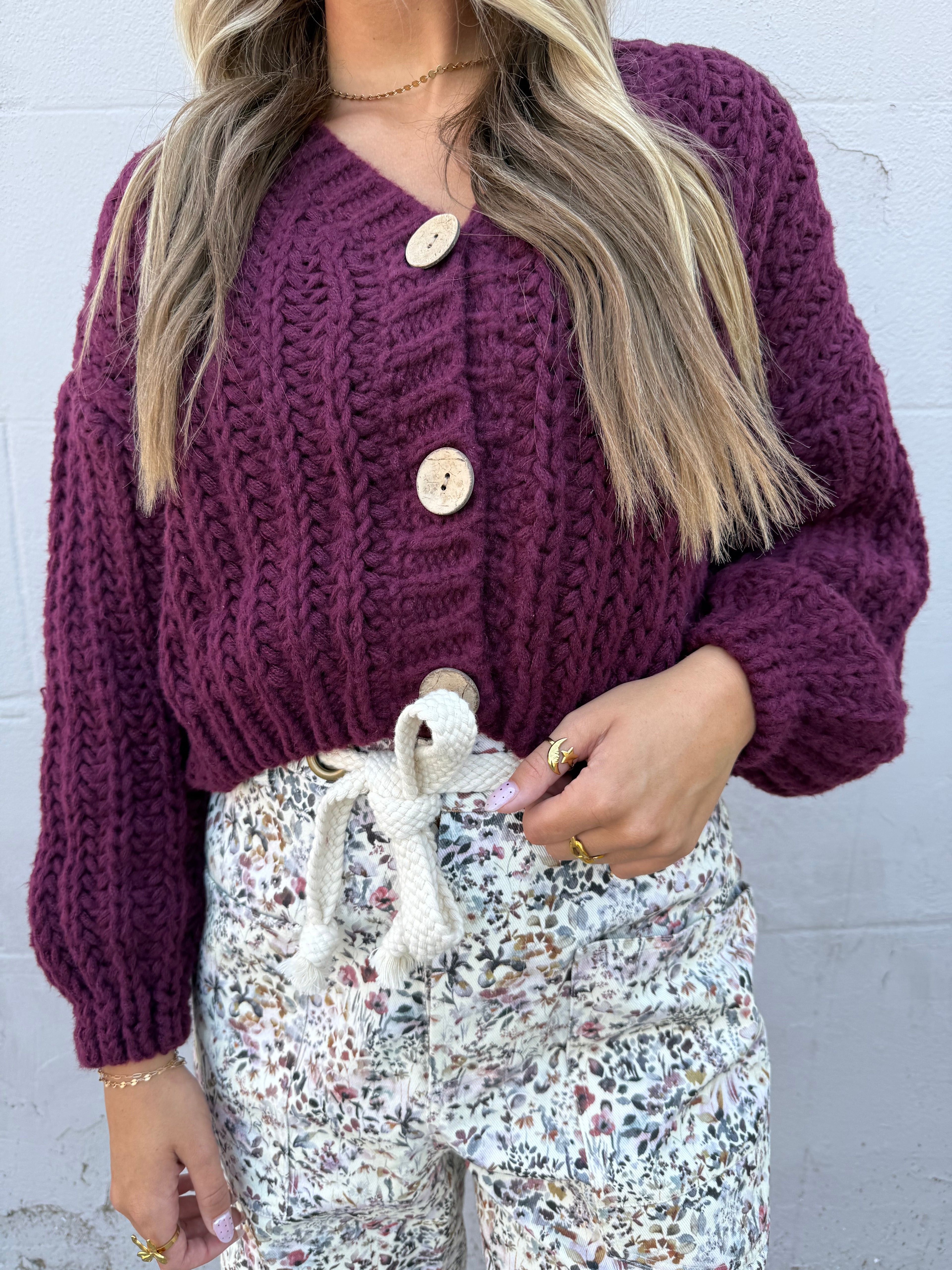 Mulberry Button-Front Sweater