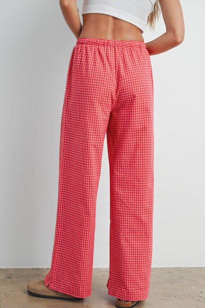 High Waisted Drawstring, Checked Pants