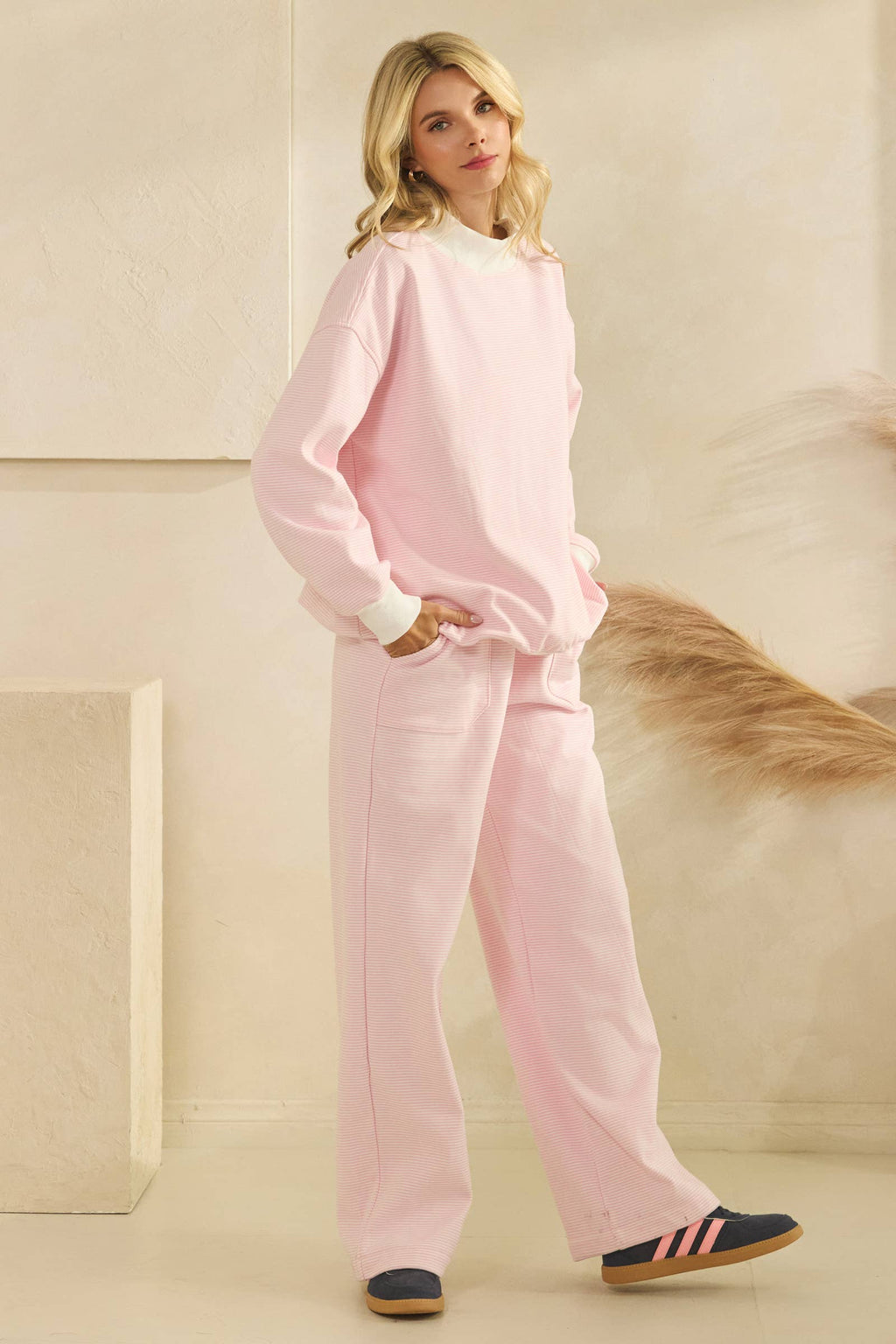 Mock neck striped set