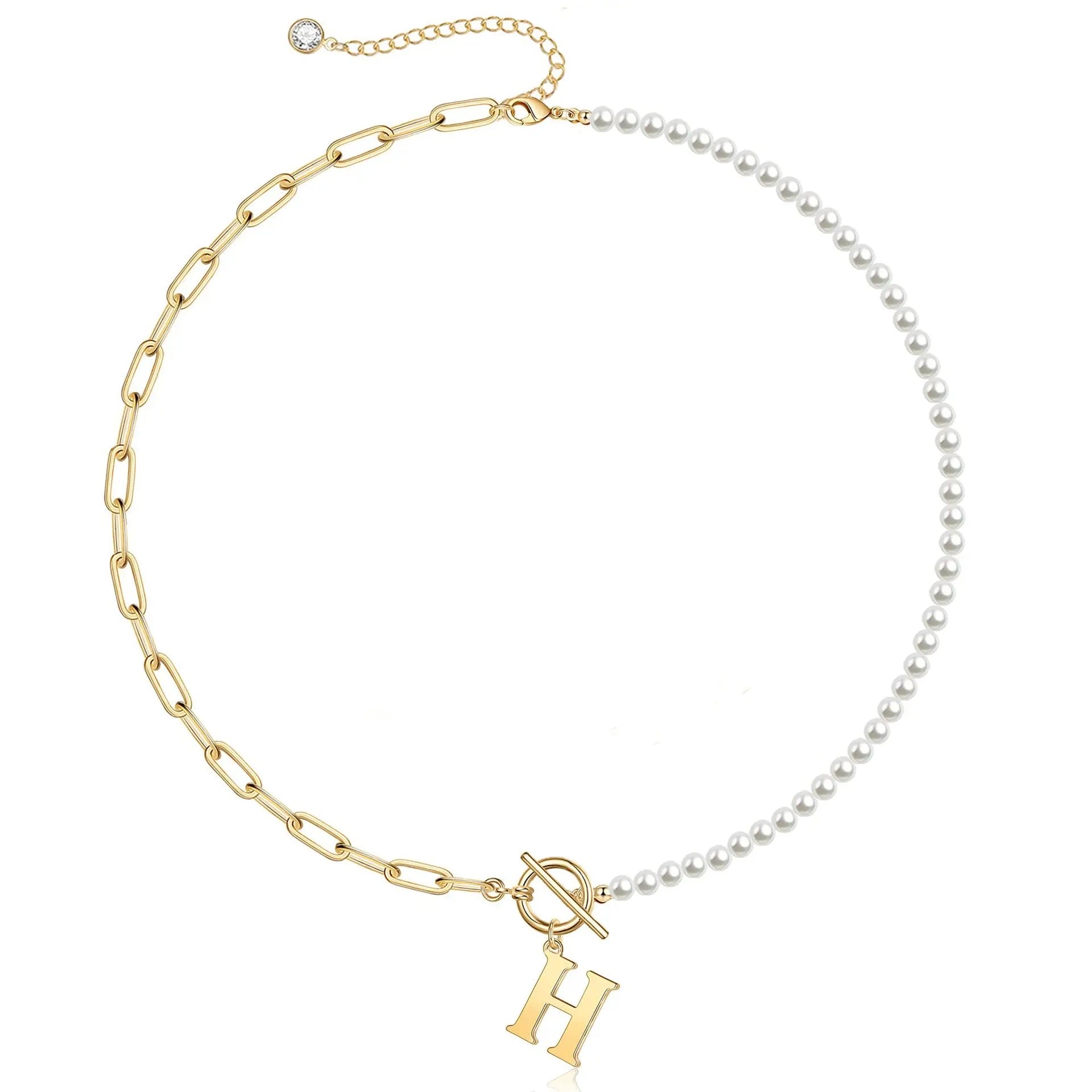 Half Pearl / Half Paperclip Initial Necklace