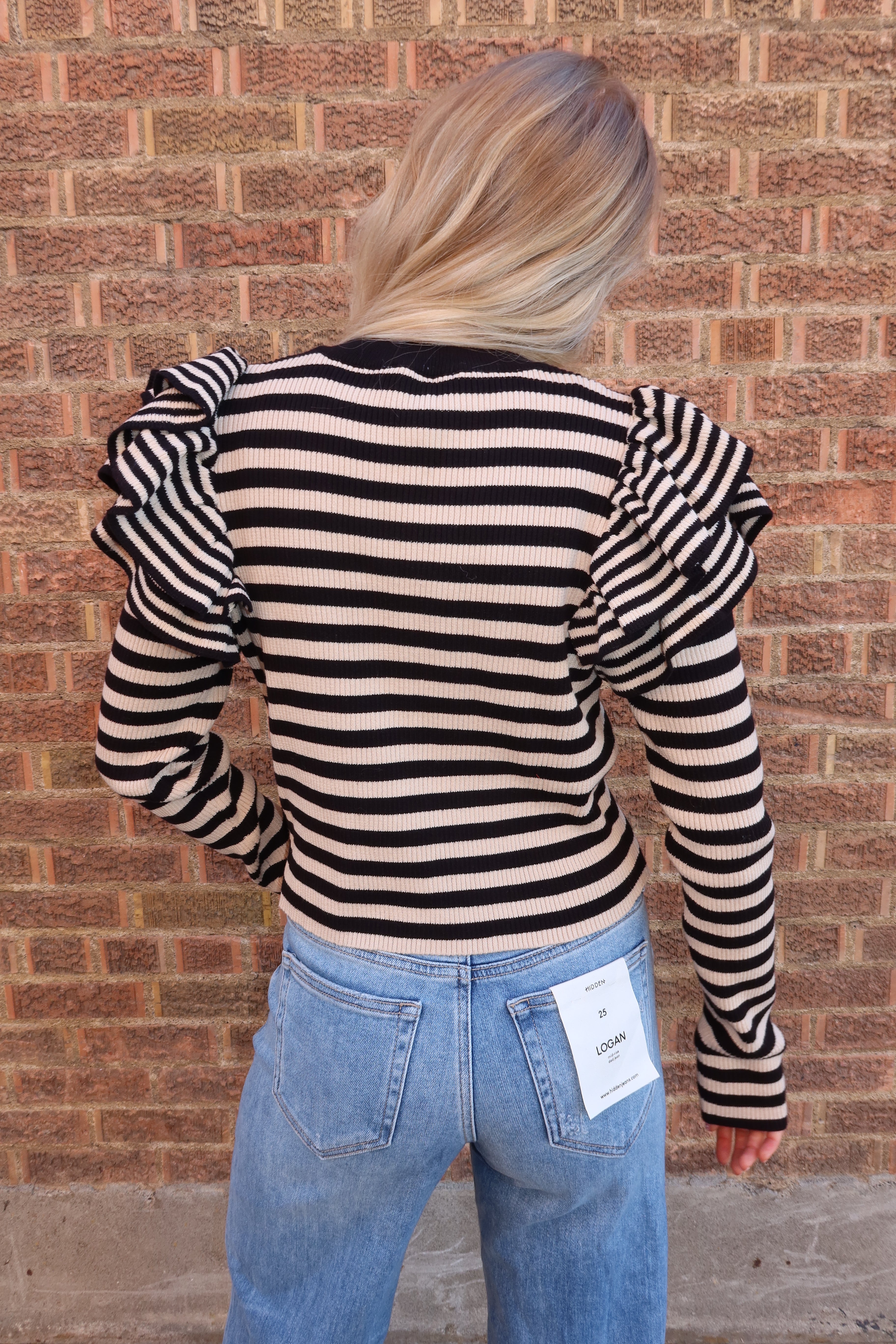 Chic Stripe Ruffle Sweater