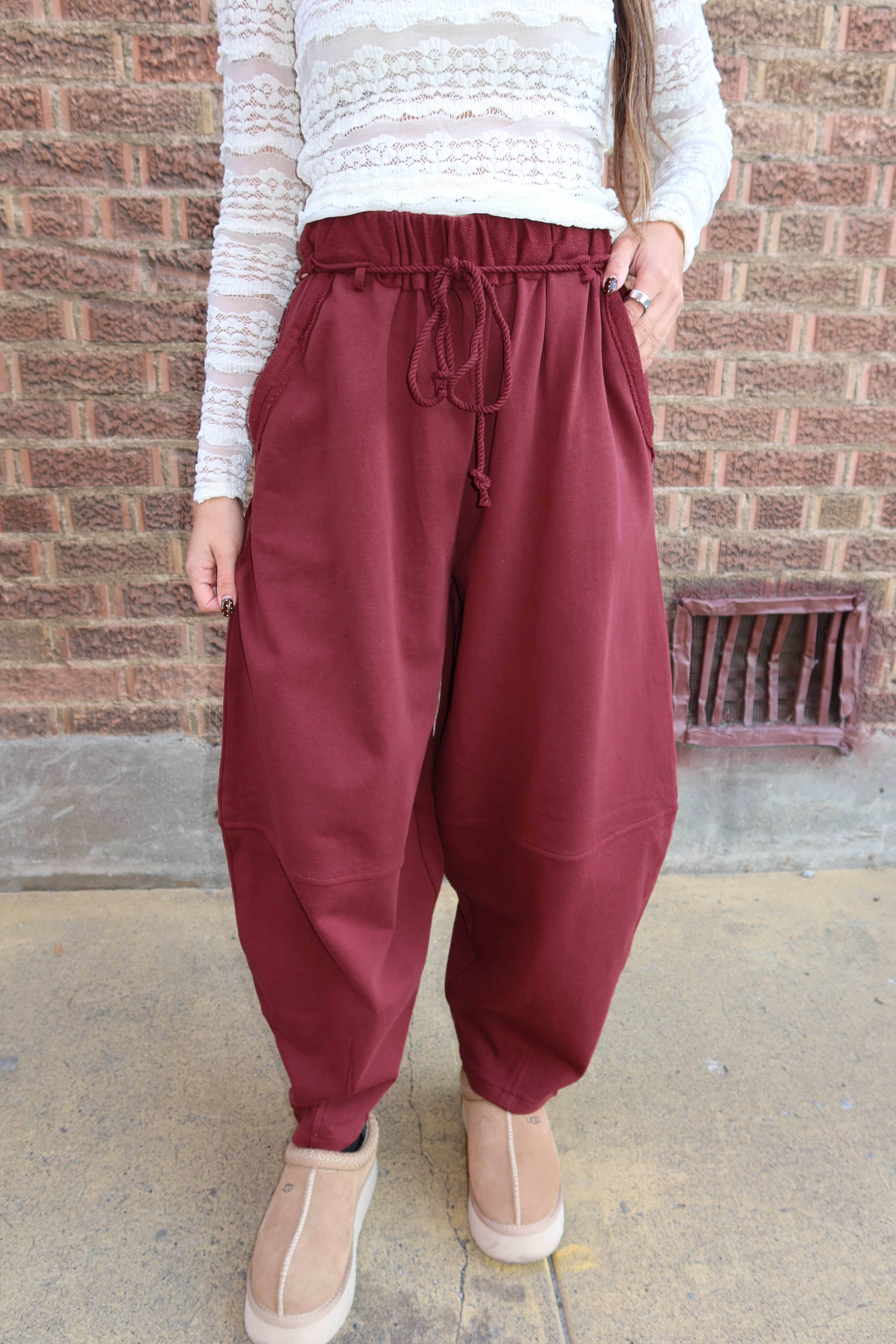 Burgundy Barrel Pants