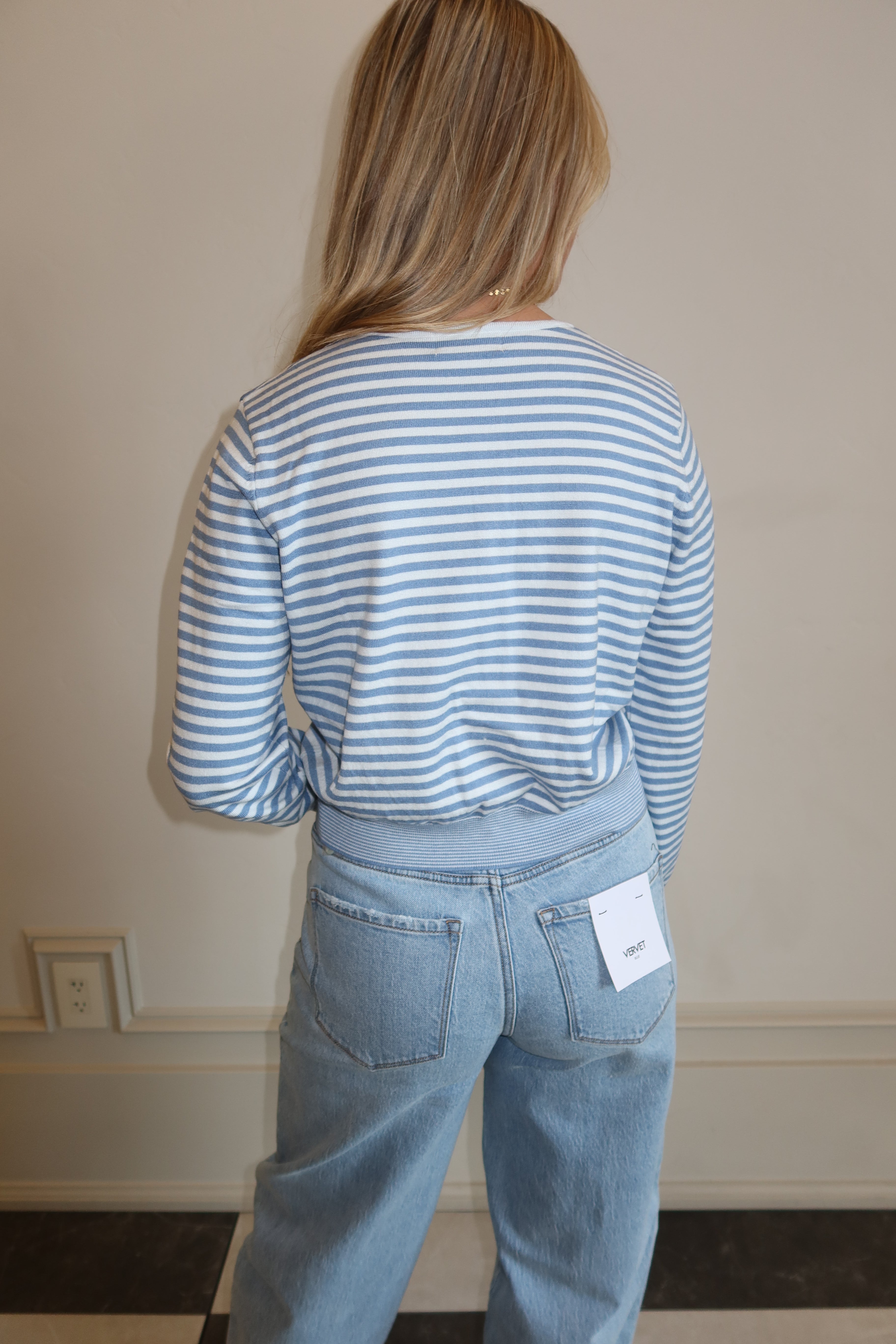 Ocean Stripe Button-Up Sweatshirt