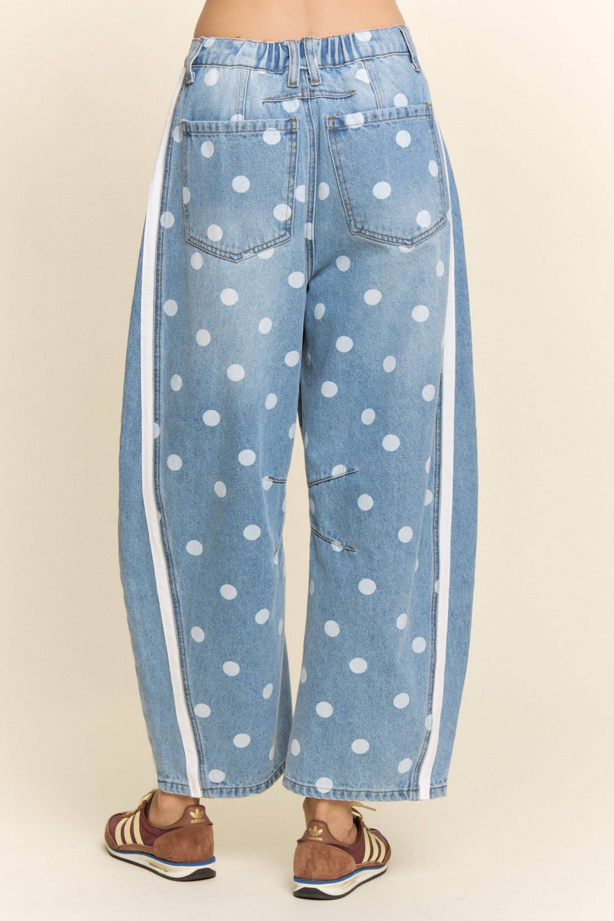 Polka Dot Side Stripe Barrel Jeans