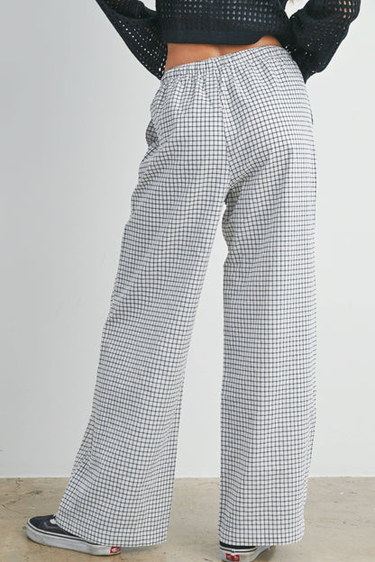 High Waisted Drawstring, Checked Pants