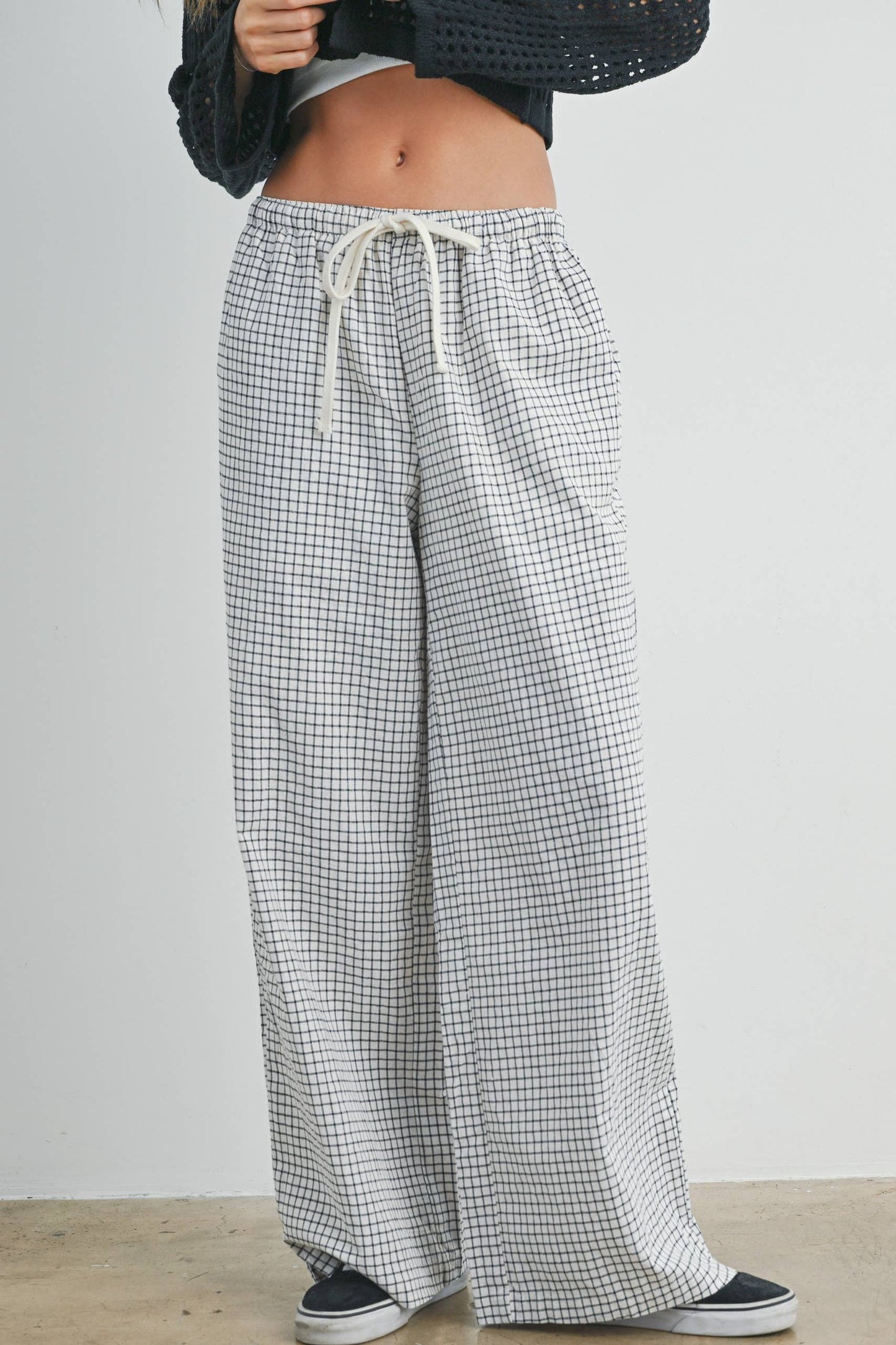 High Waisted Drawstring, Checked Pants