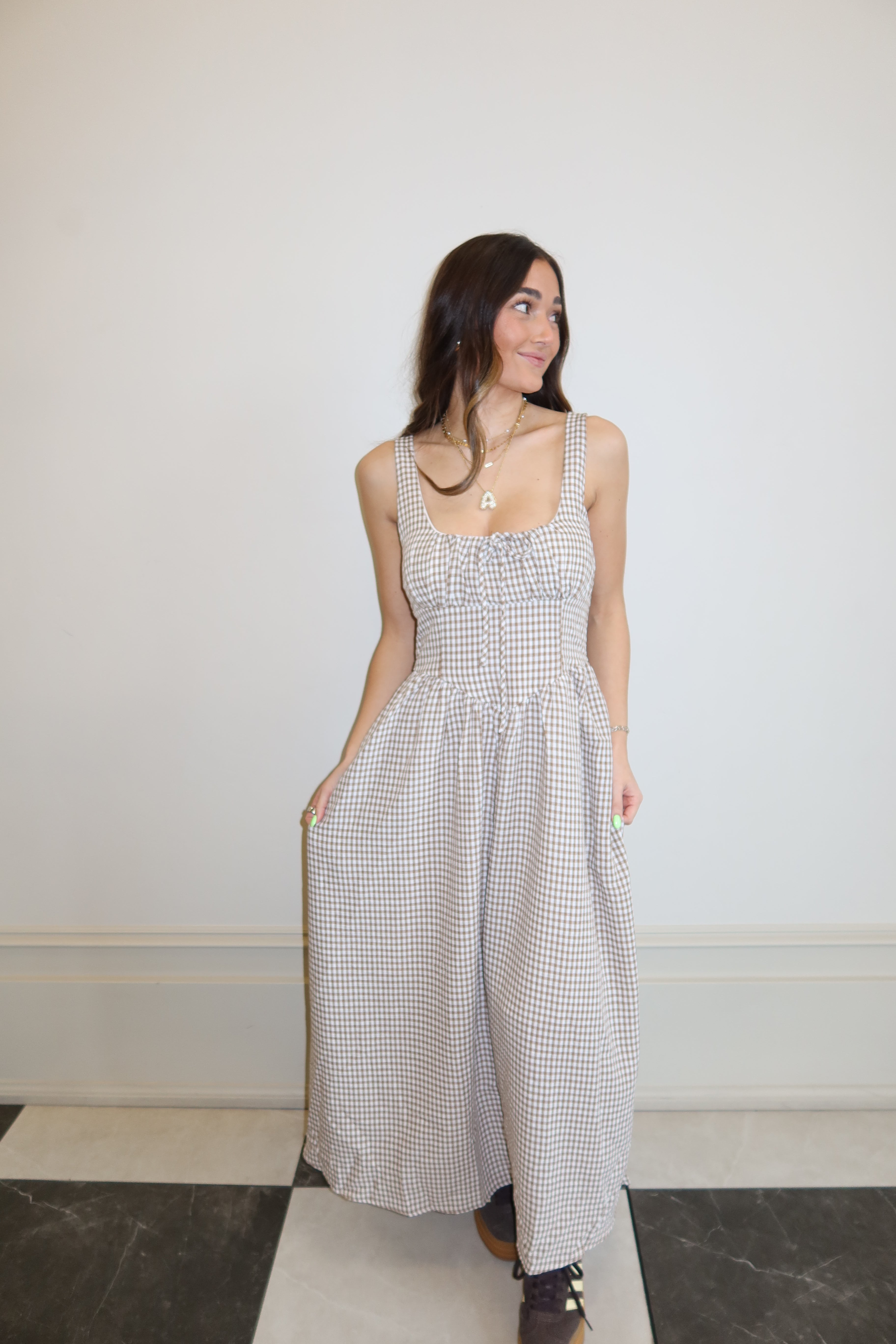Tan stone Gingham Dress