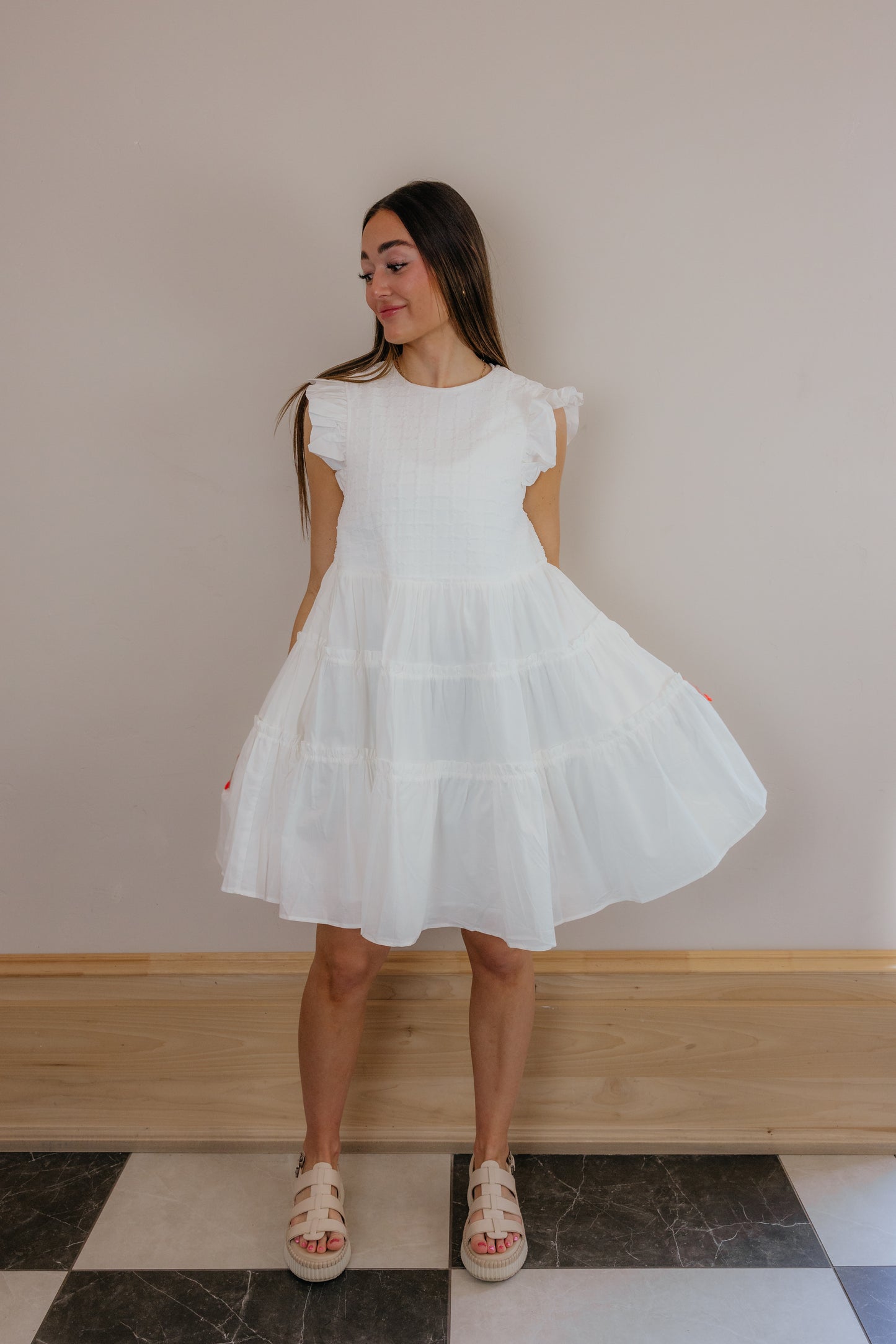 Celeste Ruffle Midi Dress – White