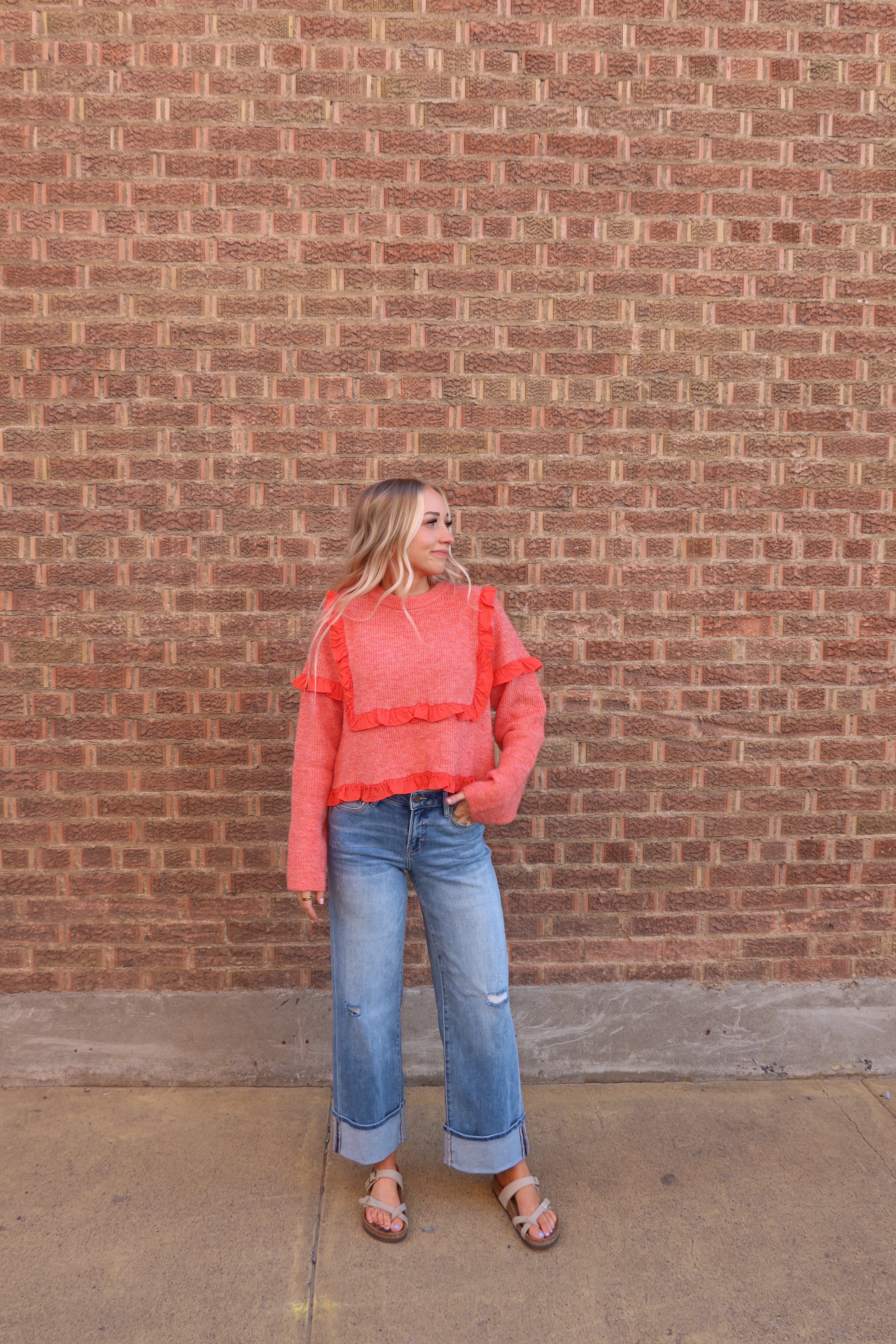 Scarlet Ruffle Knit Sweater