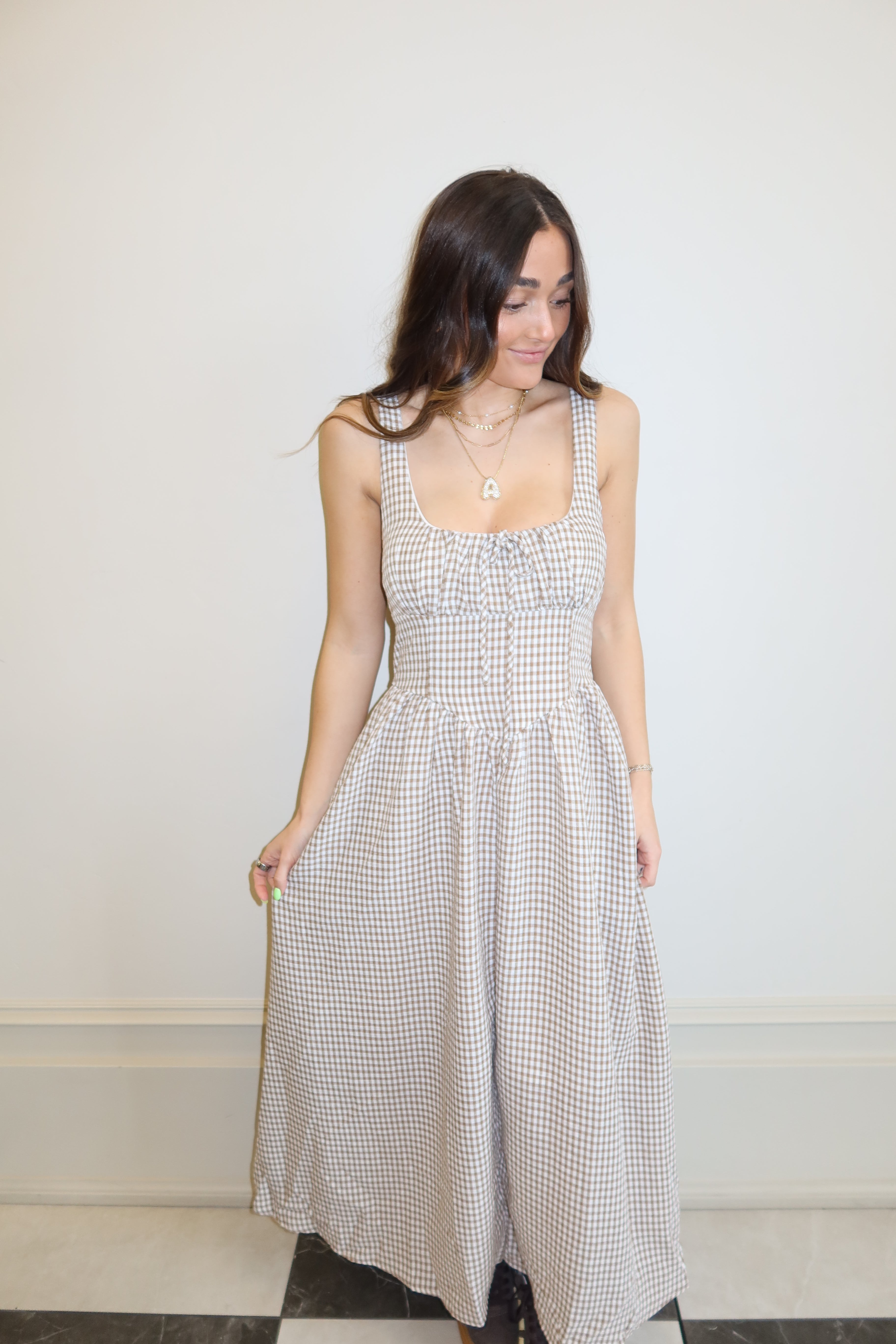 Tan stone Gingham Dress