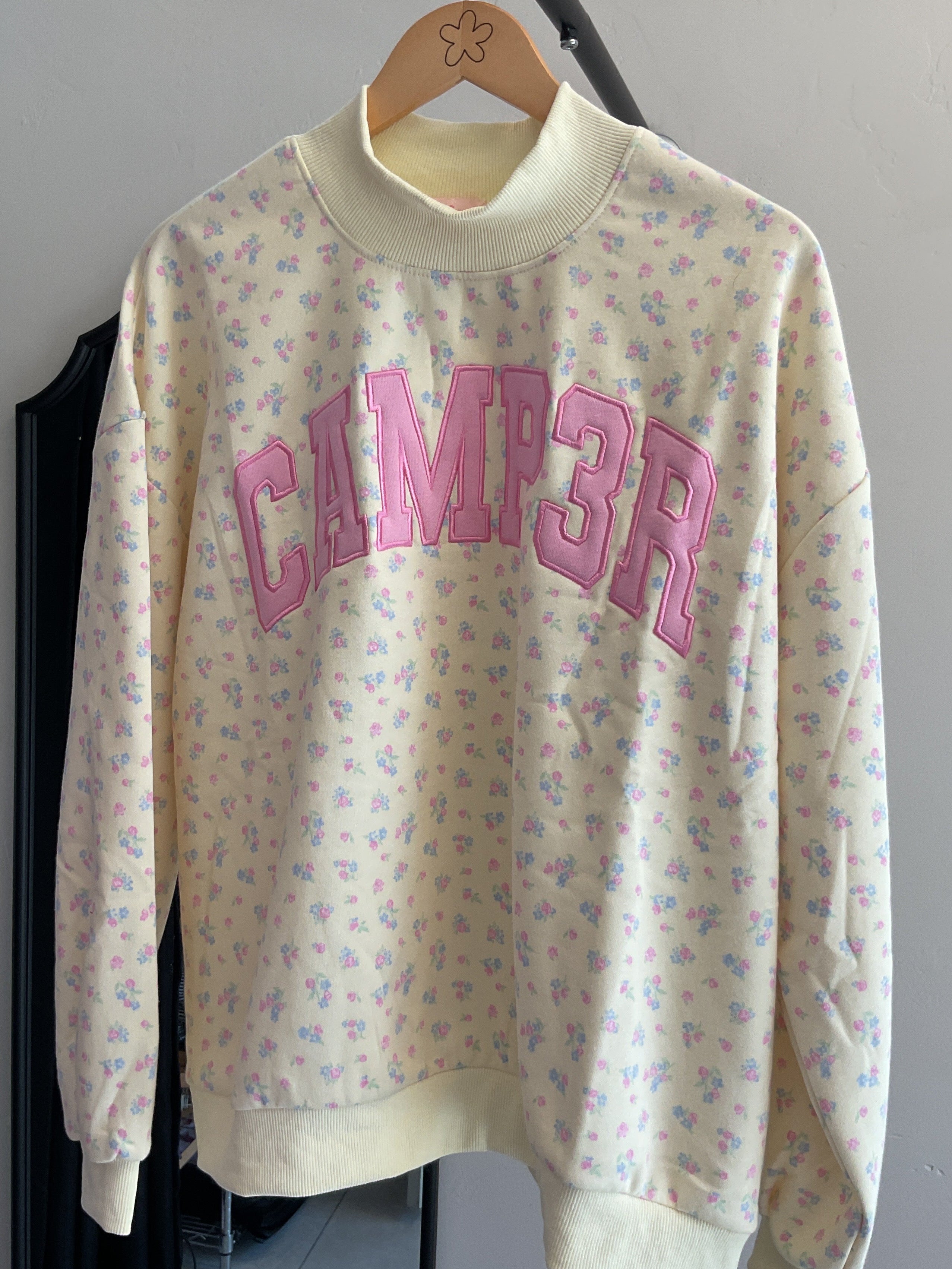 Yellow ditsy floral mock neck
