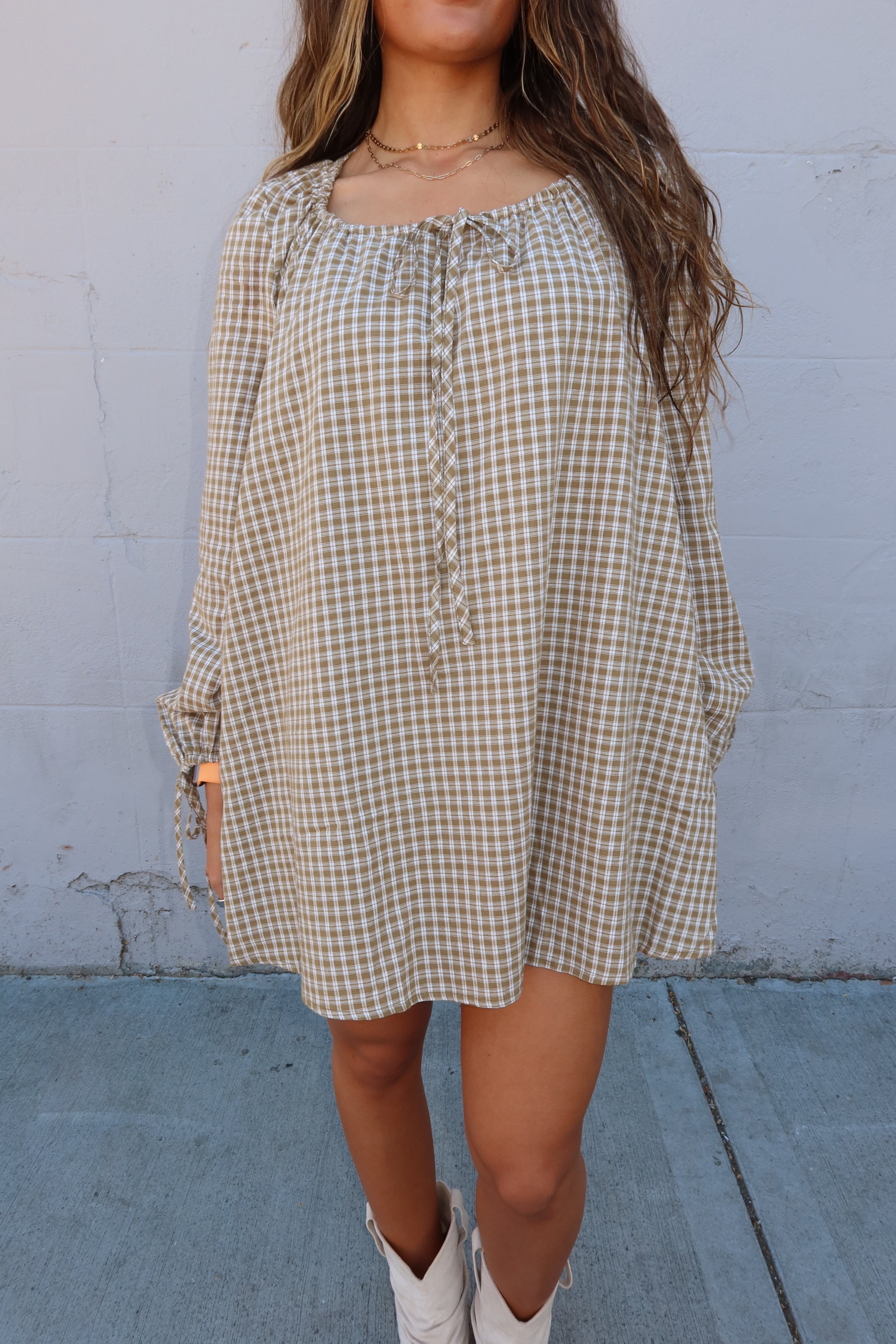 Autumn Plaid Olive Mini Dress