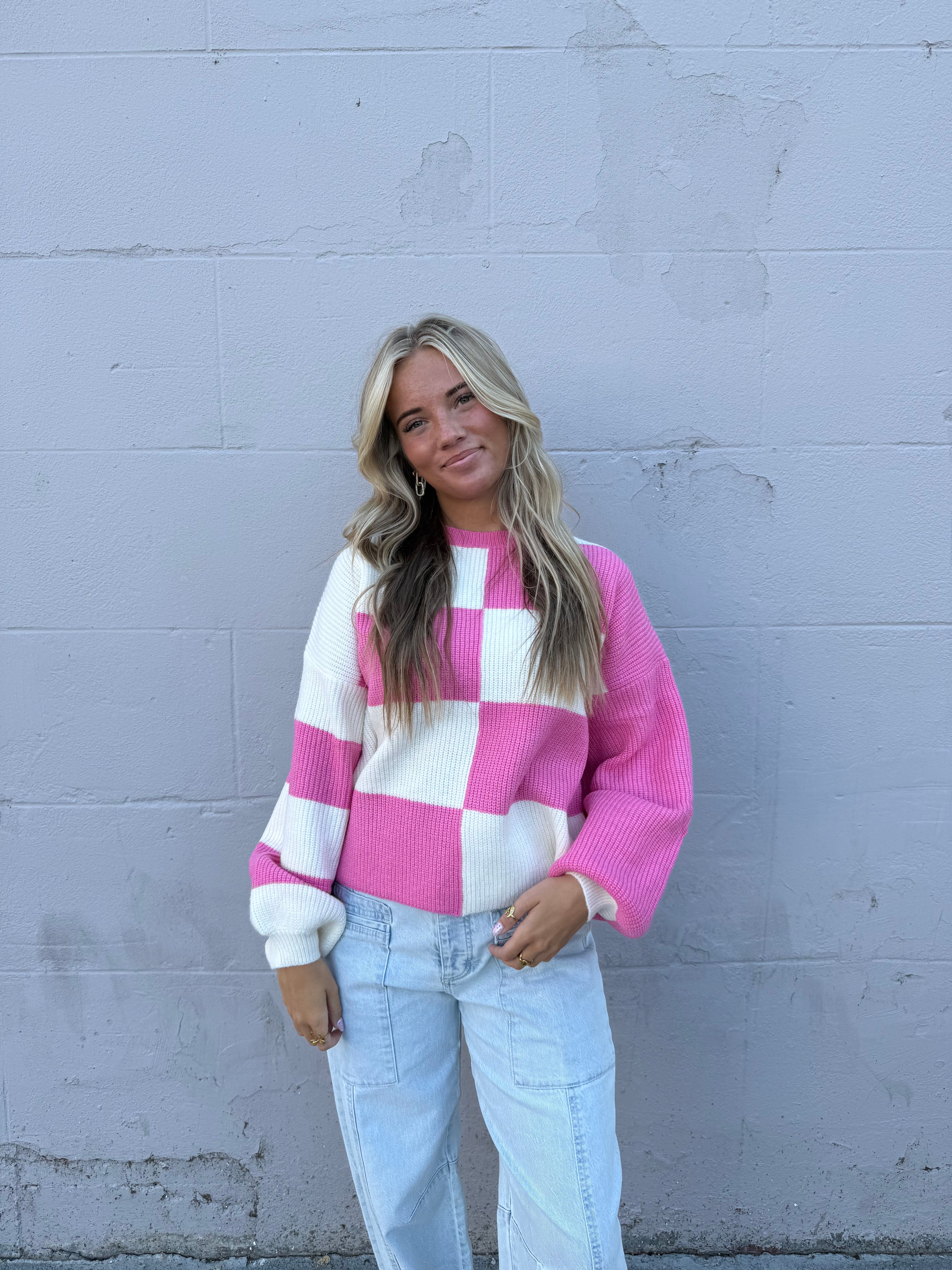 Bubblegum Check Sweater