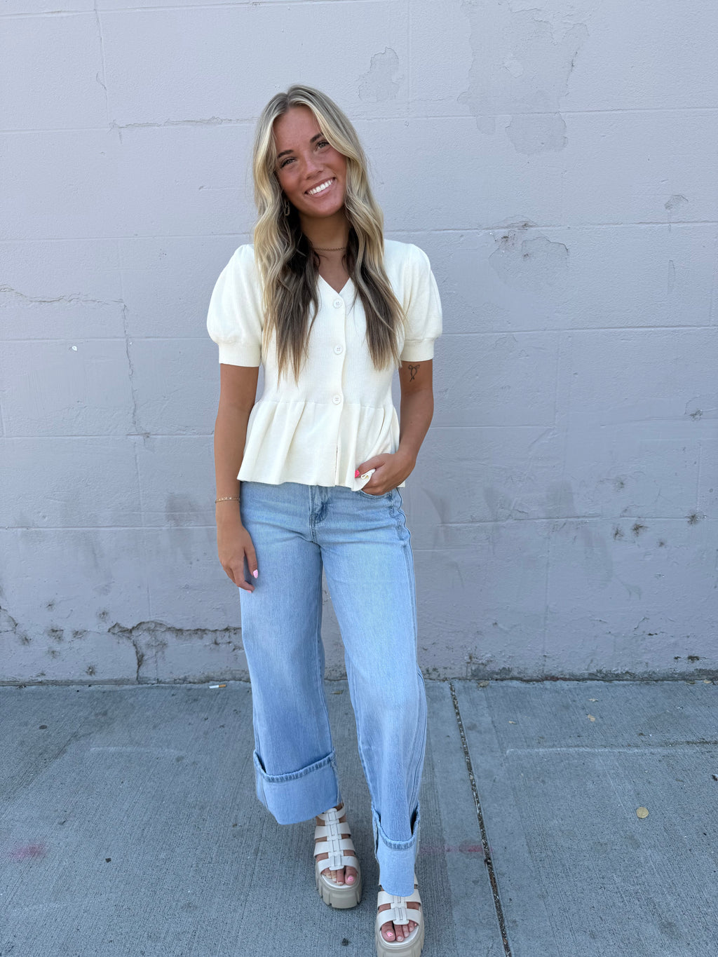 Sweet Cream Peplum Cardigan