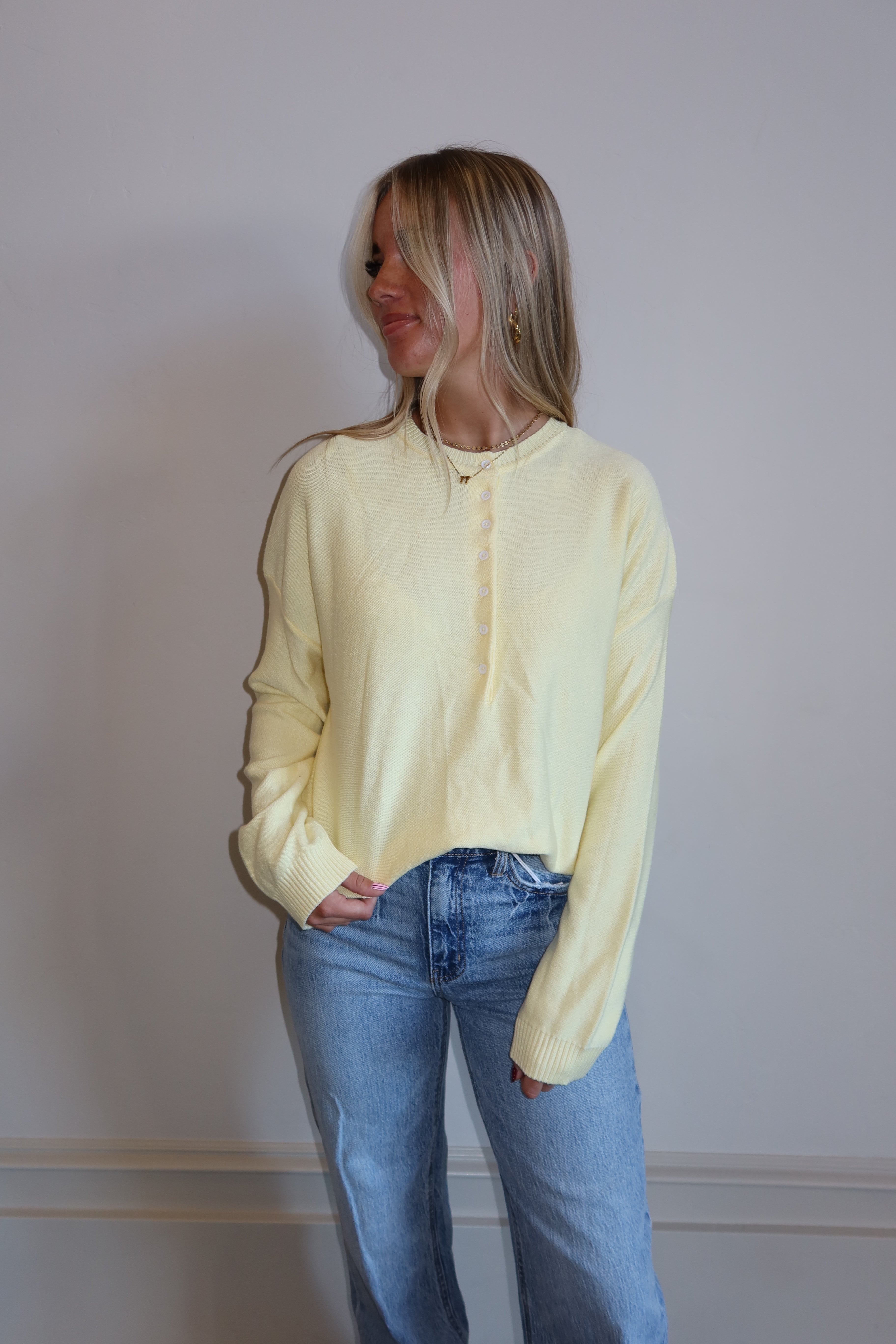 Lemon Glow Button-Up Sweater
