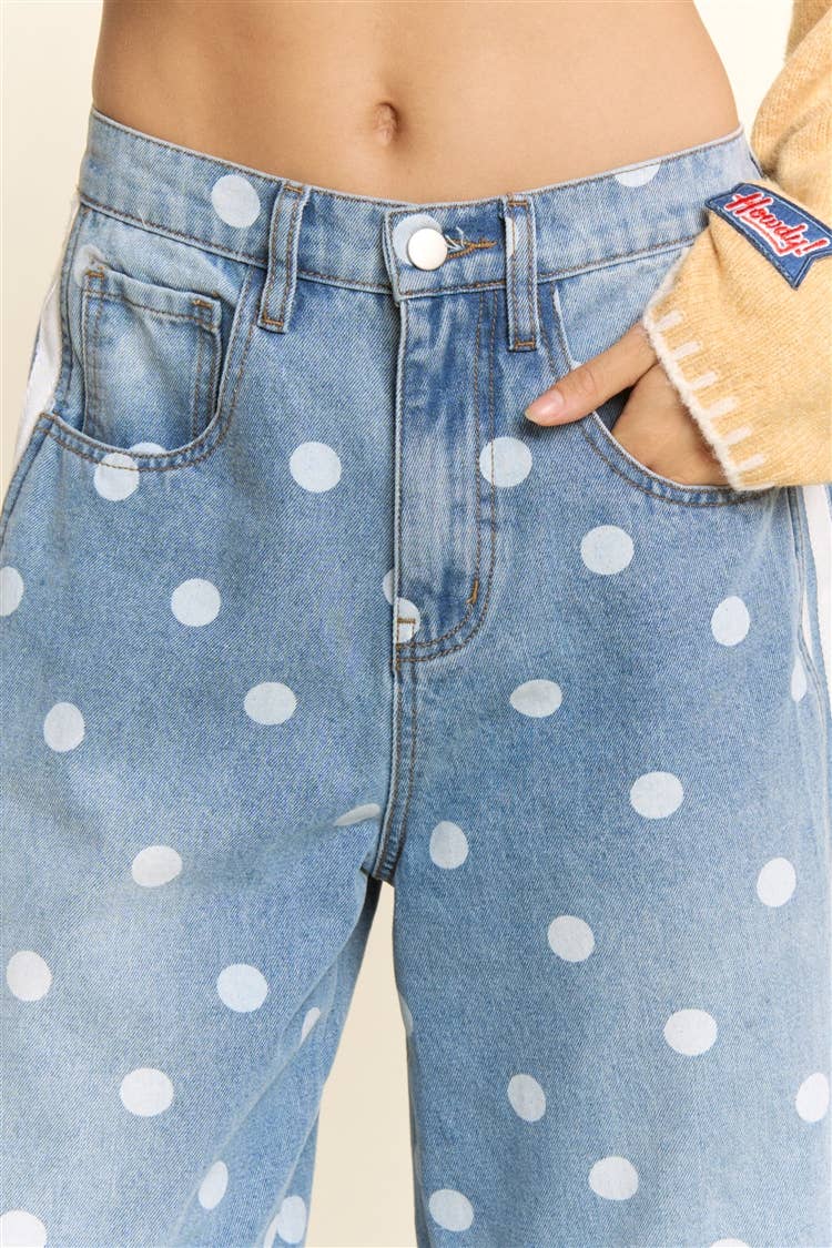 Polka Dot Side Stripe Barrel Jeans