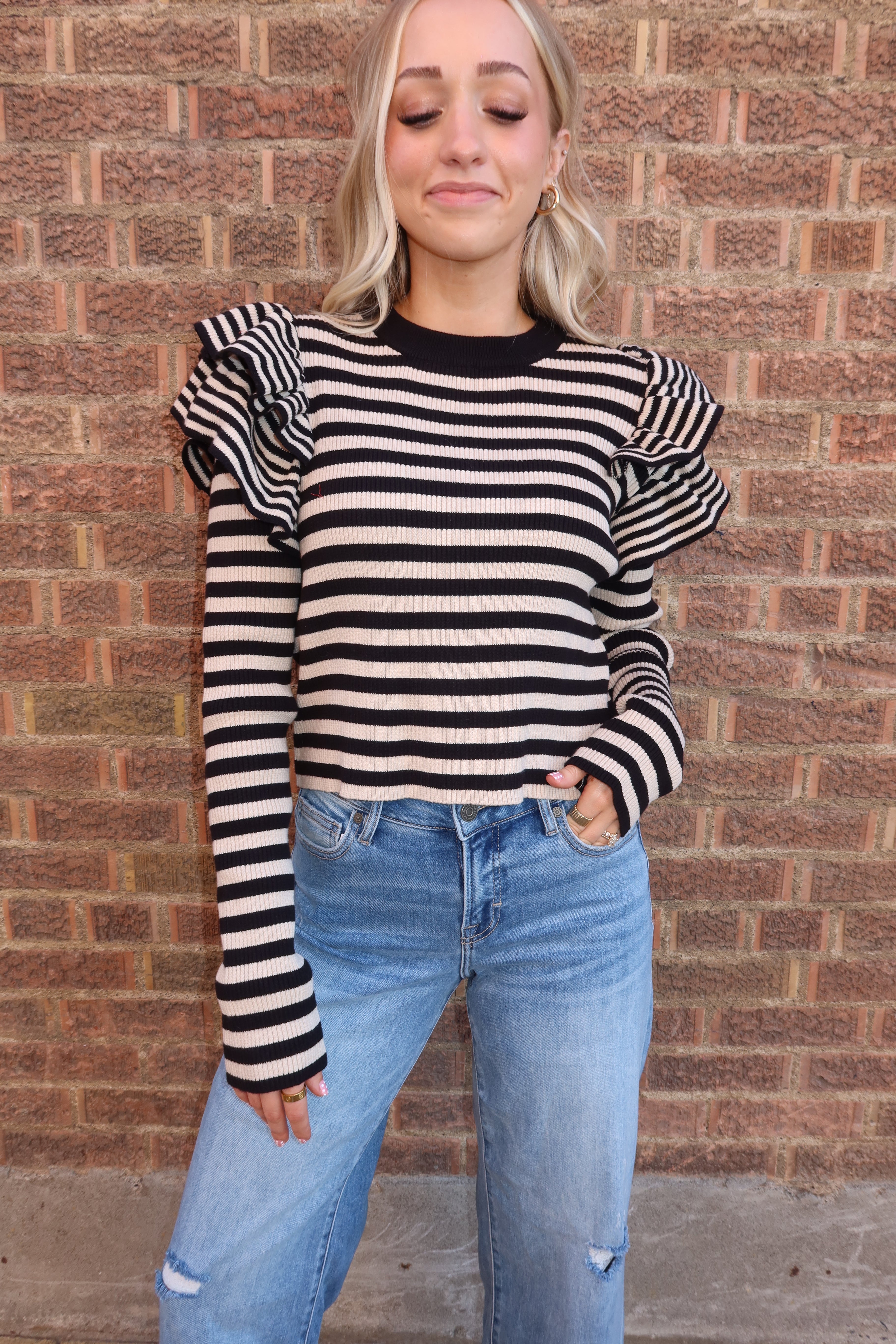 Chic Stripe Ruffle Sweater