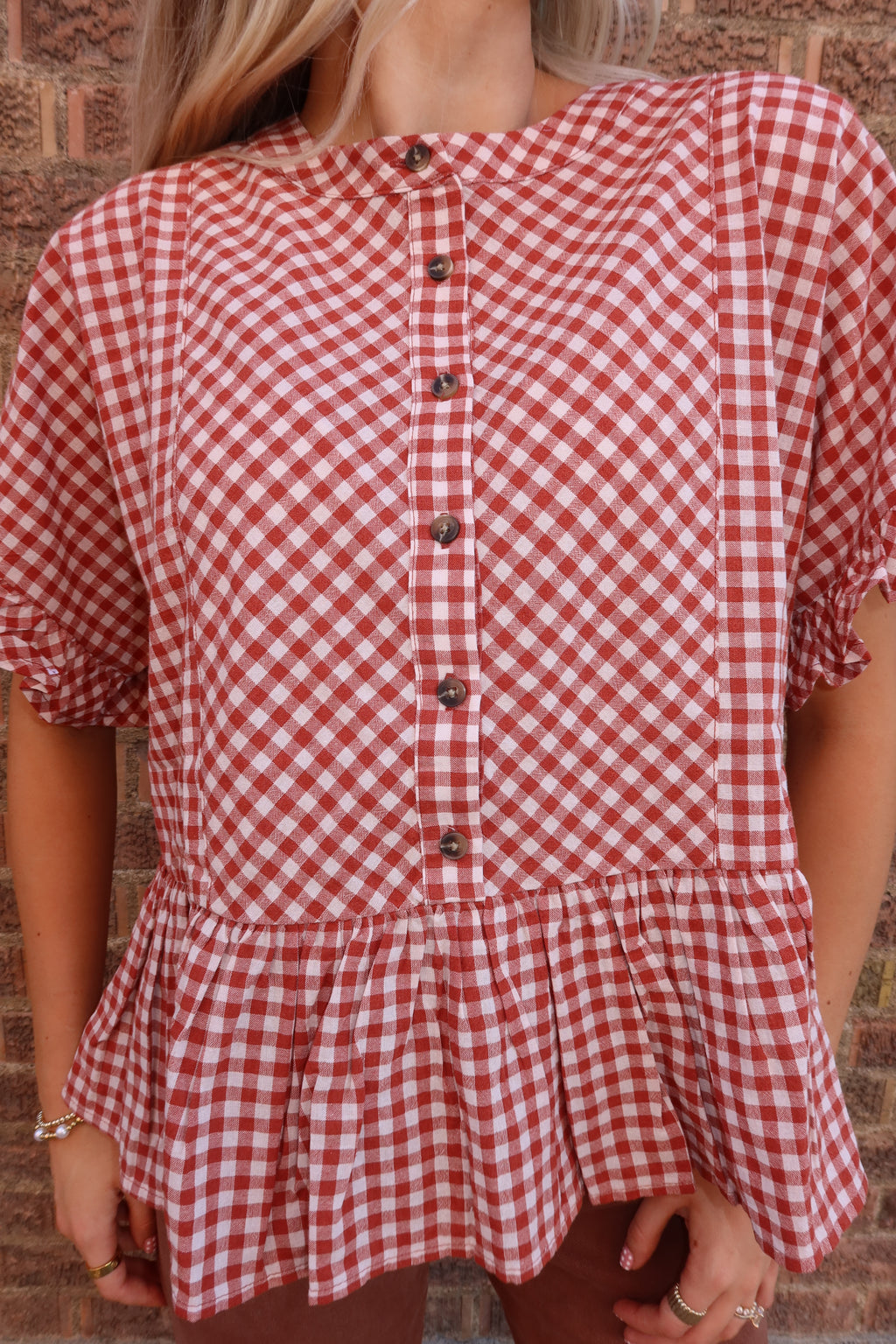 Sayler Gingham Ruffle Top