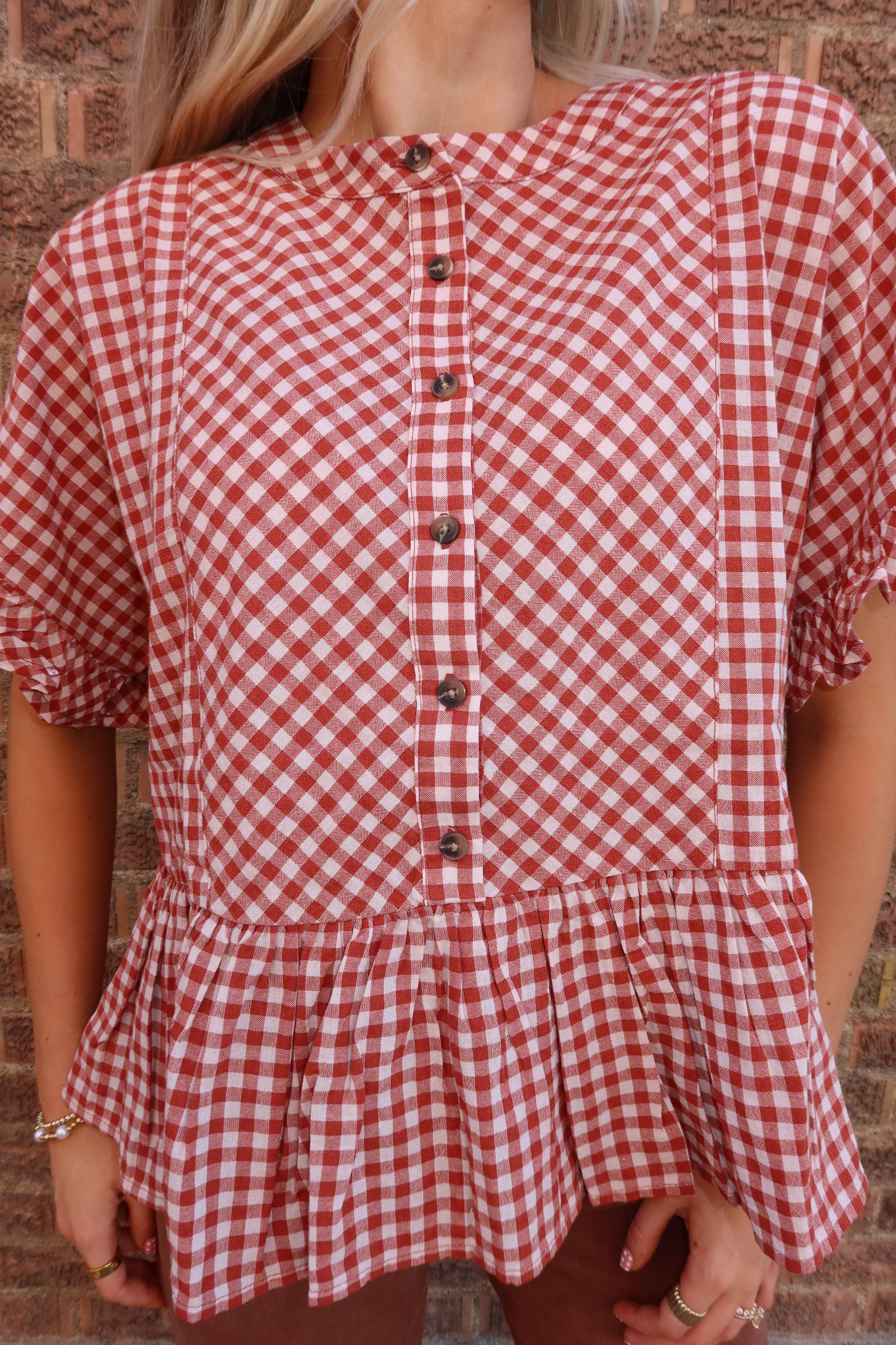Sayler Gingham Ruffle Top